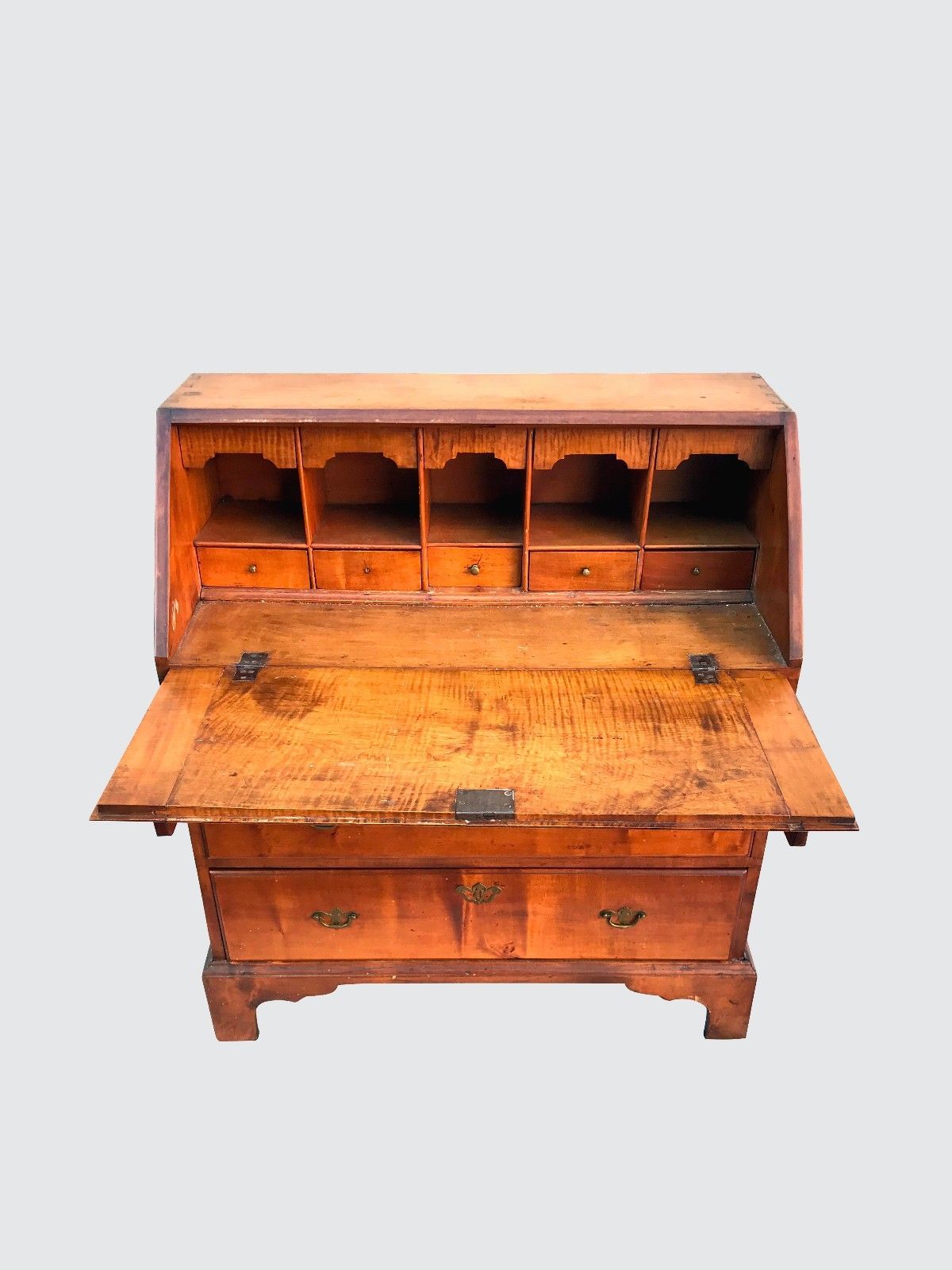 18TH CENTURY QUEEN ANNE PERIOD TIGER MAPLE DESK-A TREASURE!