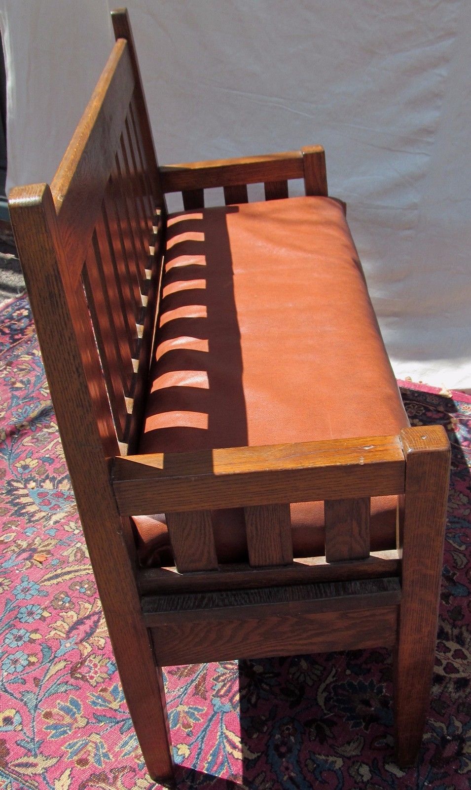 ANTIQUE ARTS & CRAFTS MISSION OAK BENCH
