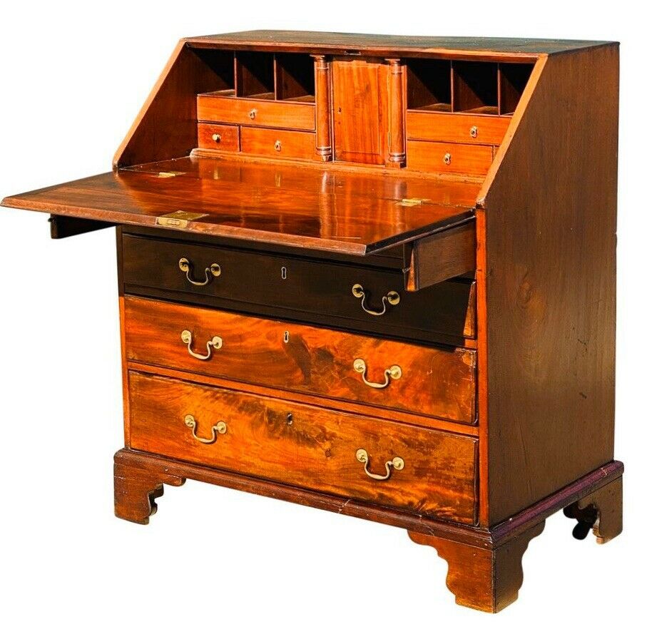 18TH C ANTIQUE CHIPPENDALE MAHOGANY SLANT LID SECRETARY DESK