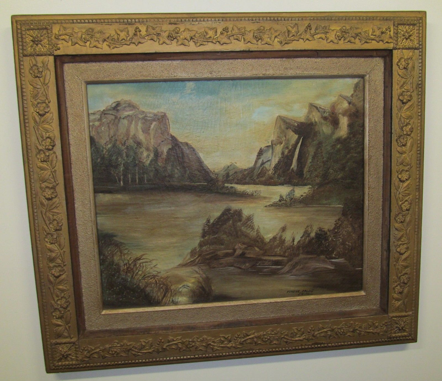 EARLY OIL ON CANVAS LANDSCAPE SCENE OF POHONO FALLS YOSEMITE NATIONAL PARK