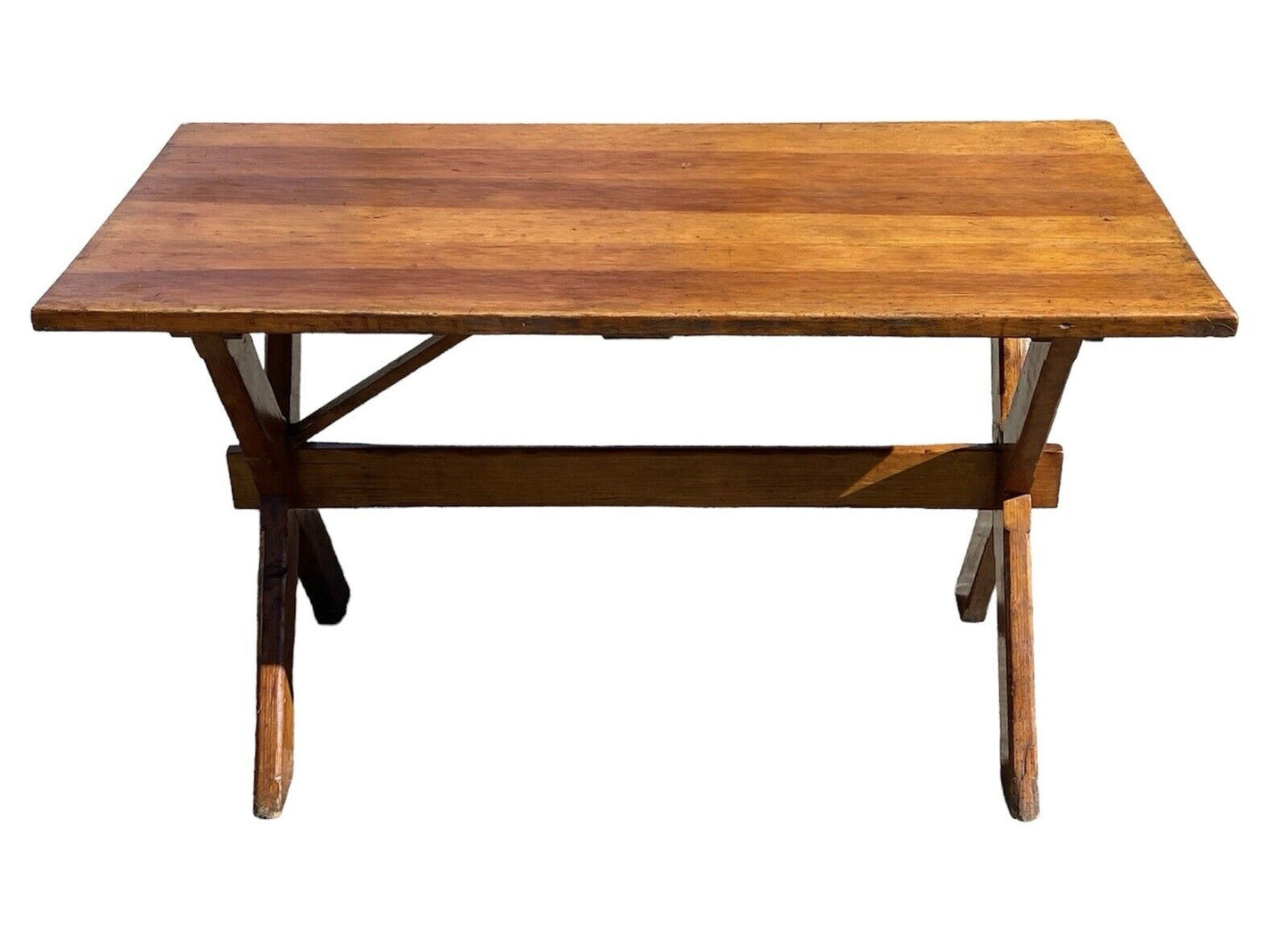 Vintage Farmhouse Style Pine Sawbuck Table / Primitive Dining Table