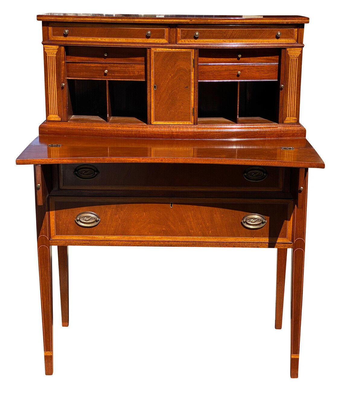 20TH C FEDERAL ANTIQUE STYLE BOSTON MAHOGANY TAMBOUR LADIES SECRETARY DESK