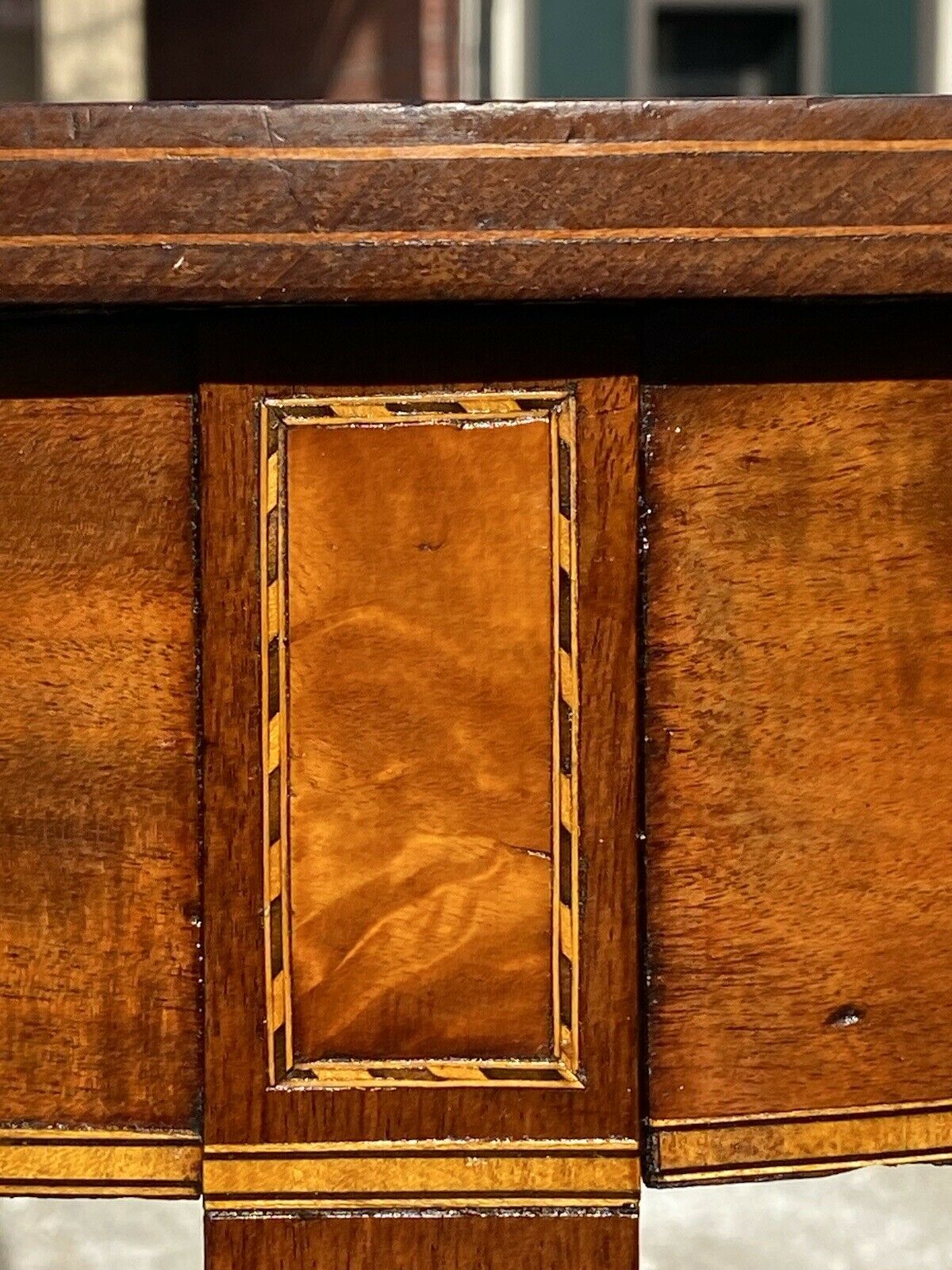 19th C Antique Sheraton Mahogany & Tiger Maple Console Table