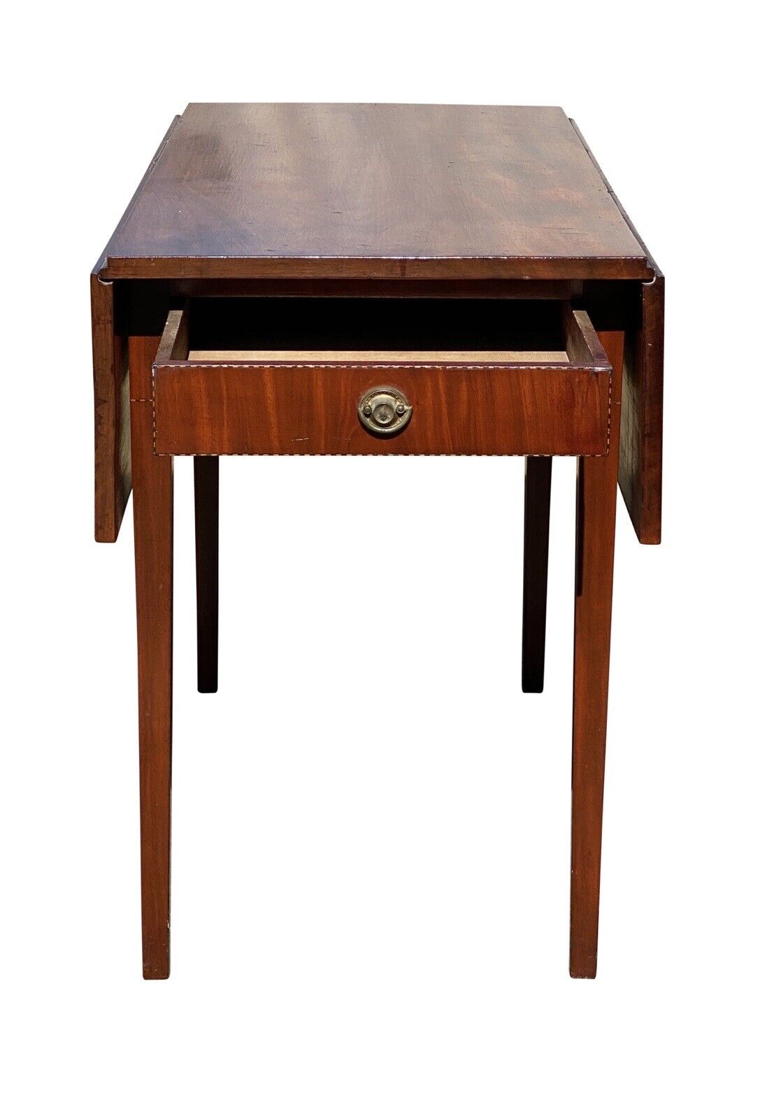 Antique Mahogany Federal Period Drop Leaf Table With Inlay & One Drawer