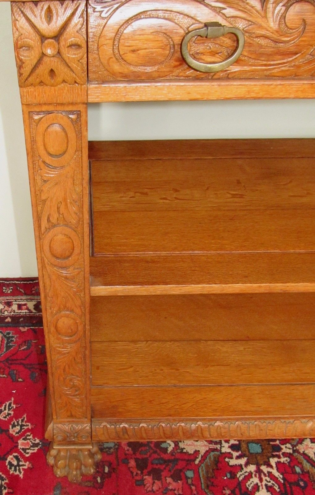 FINELY CARVED VICTORIAN QUARTERED OAK SIDEBOARD-PROFESSIONALLY REFINISHED-A1
