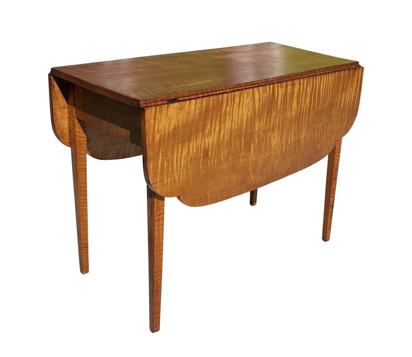 Antique Federal Period Hepplewhite Tiger Maple Drop Leaf Table With Ovolo Top
