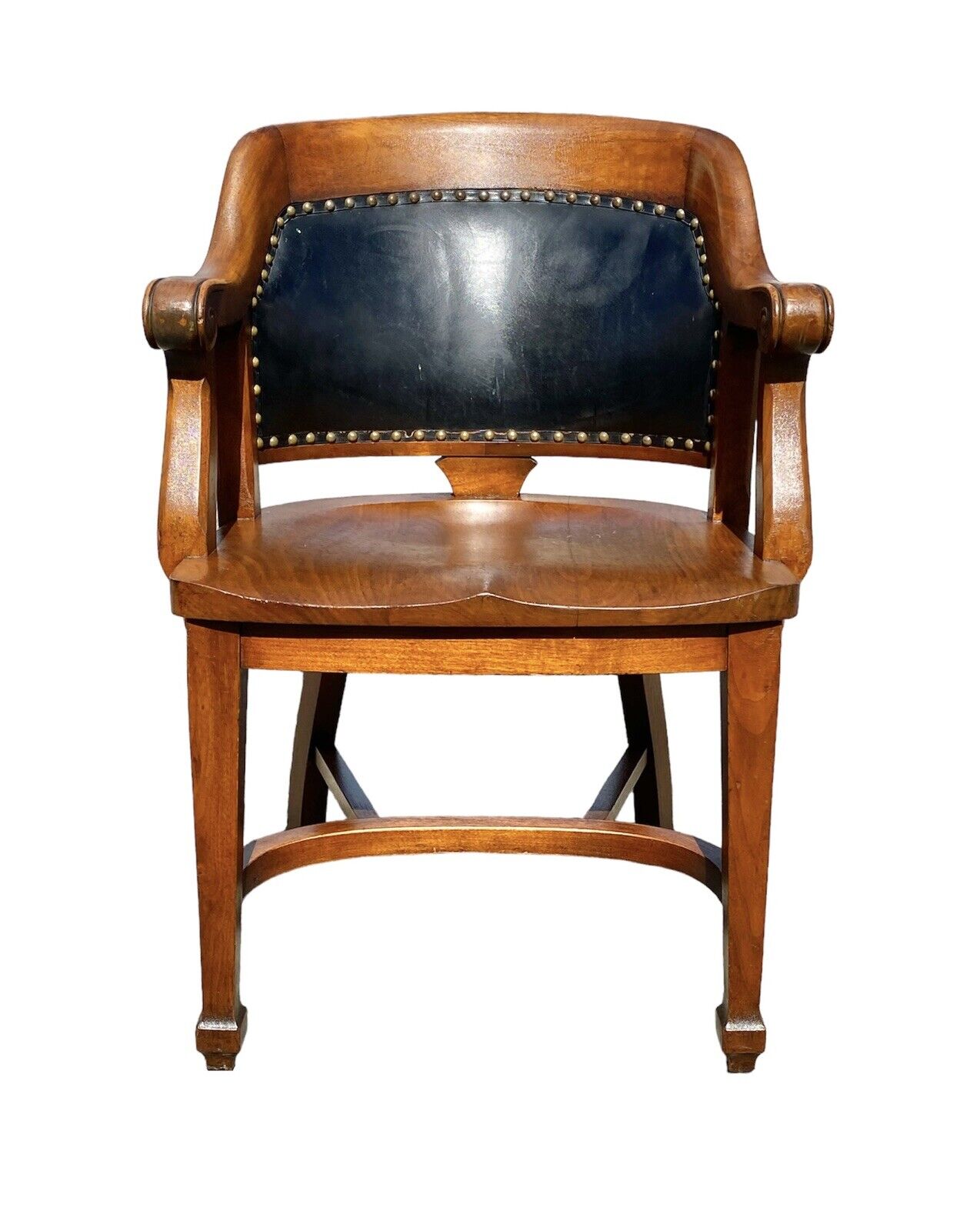 Antique Pair Of Walnut Armchairs with Leather Backs - Milwaukee Chair Company