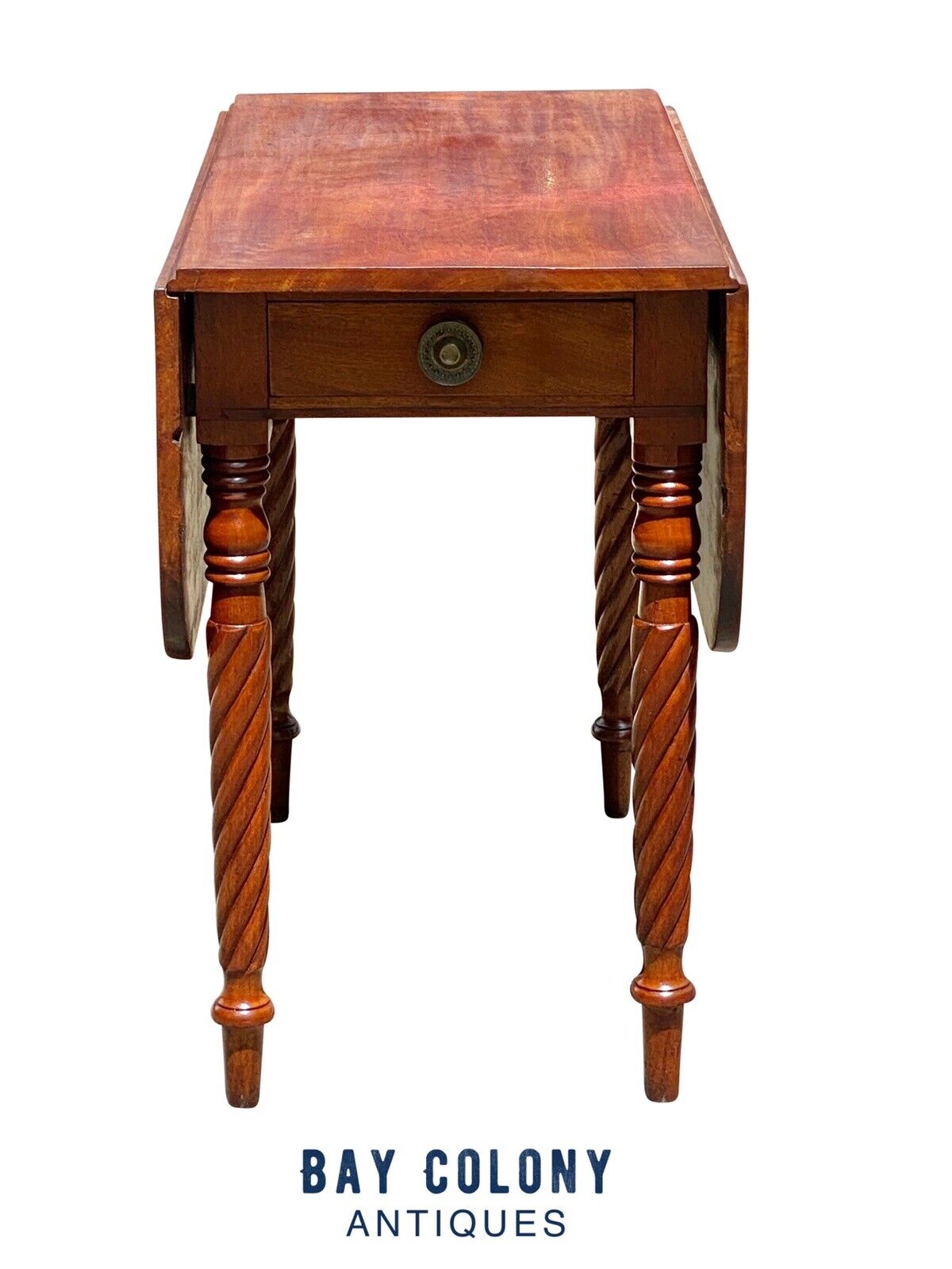 Antique Sheraton Mahogany Drop Leaf Dining Table with Rope Carved Legs