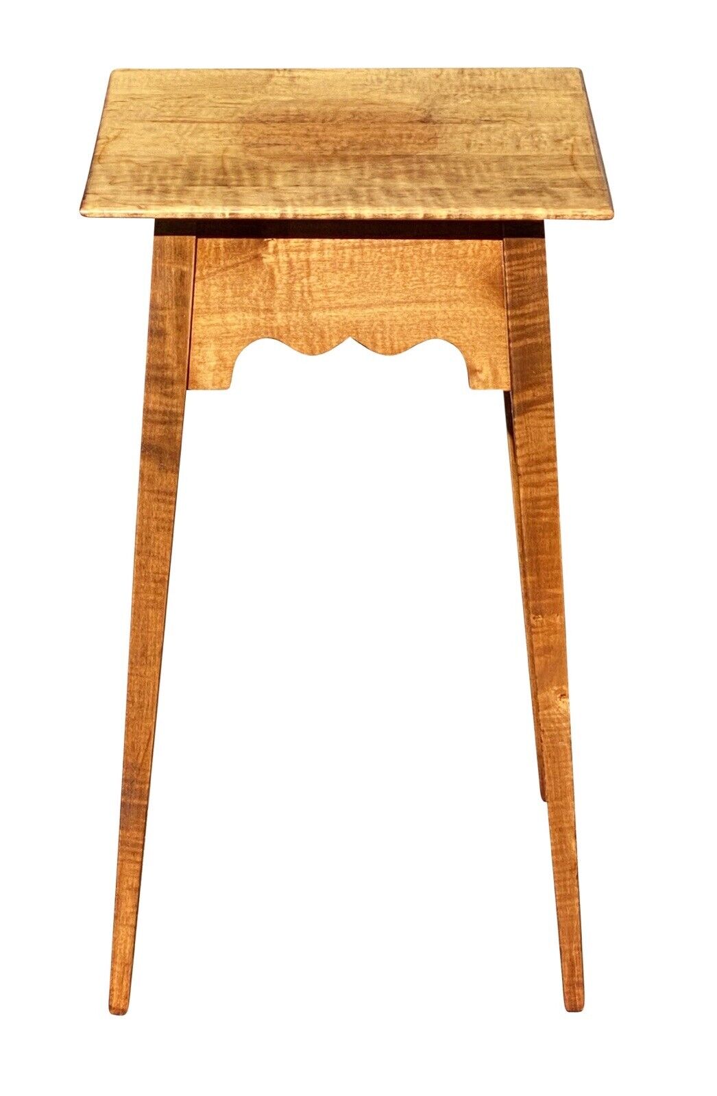 20th C Vintage Hepplewhite Style Tiger Maple Splayed Leg Worktable / Nightstand