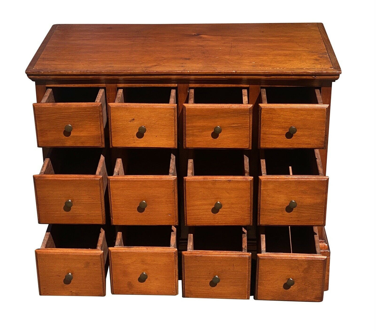 19TH C ANTIQUE PENNSYLVANIA QUEEN ANNE PINE 12 DRAWER SPICE CHEST / SPICE BOX