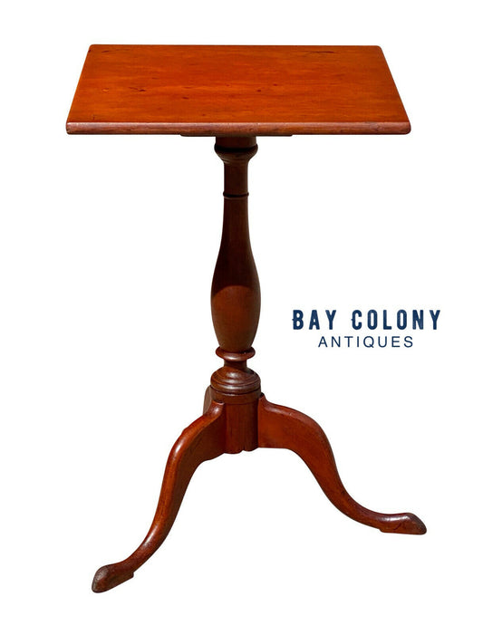 18th C Antique Queen Anne New England Country Cherry Candlestand / End Table