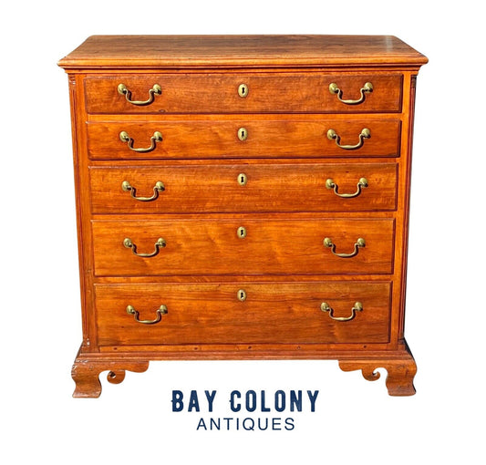 18th C Antique Pennsylvania Walnut Chippendale Semi Tall Chest / Dresser