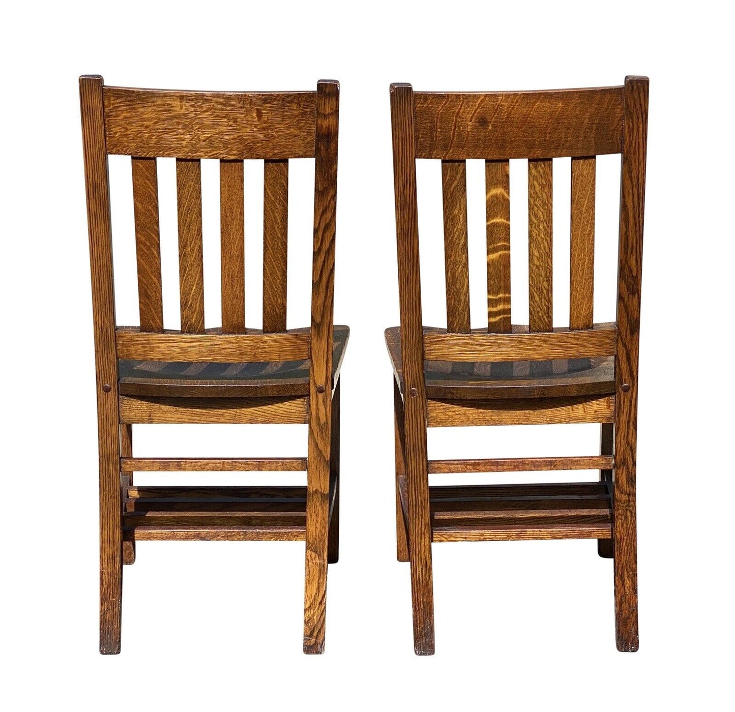 20th C Antique Arts & Crafts Set of 8 Tiger Oak Dining Chairs