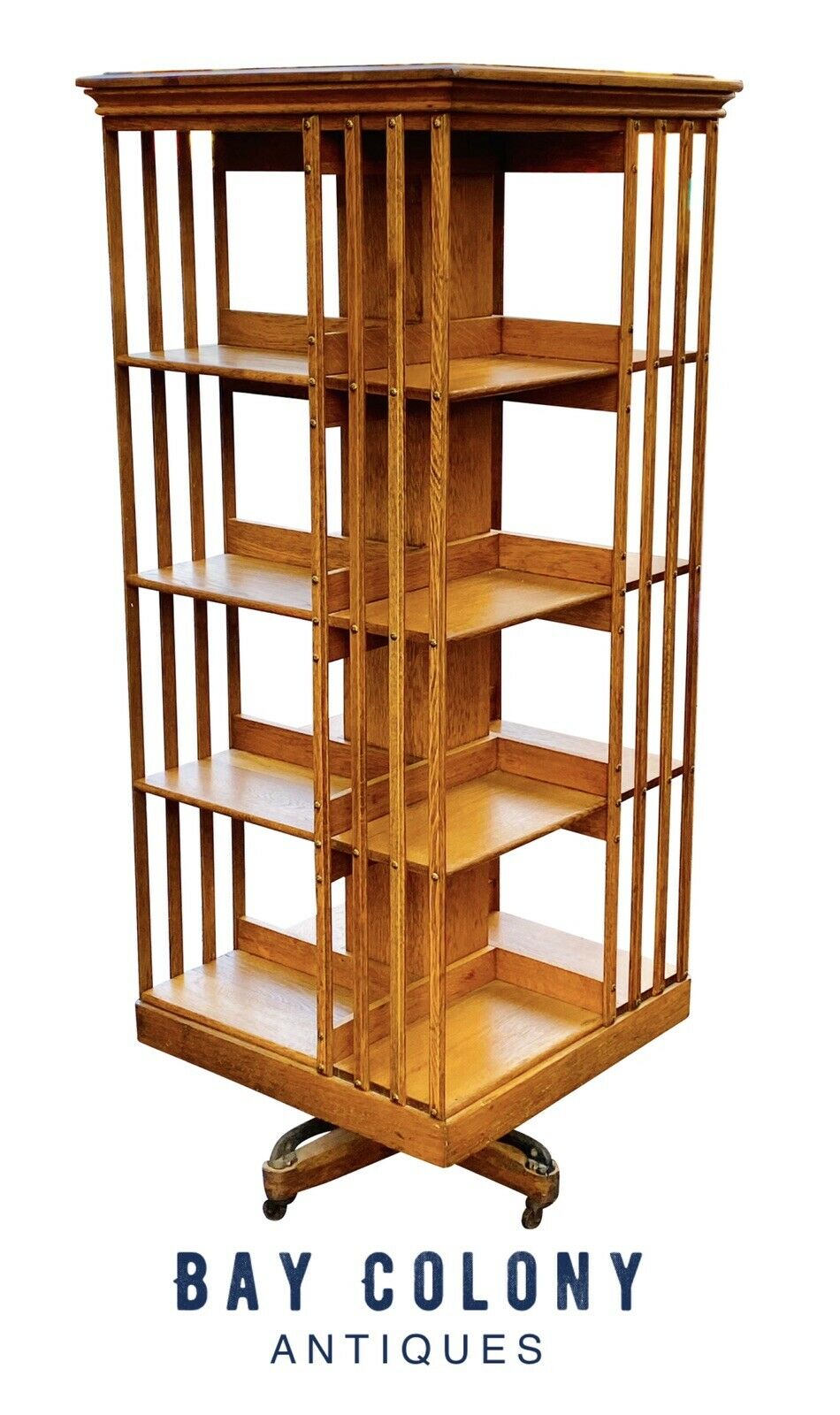 19TH C ANTIQUE OAK VICTORIAN DANNER 4 TIER REVOLVING BOOKCASE