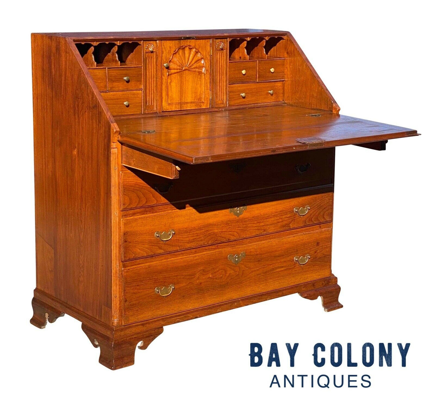 18TH C ANTIQUE CHIPPENDALE PENNSYLVANIA WALNUT SLANT LID DESK W/ HIDDEN DRAWER