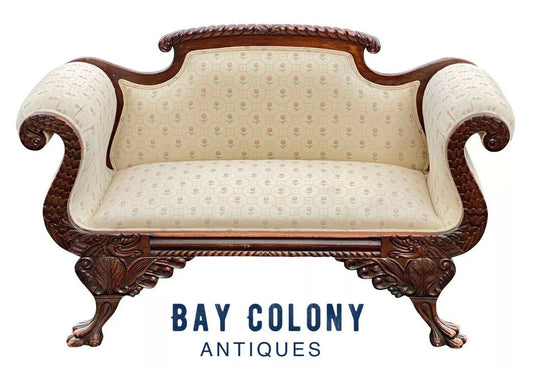 19th C Antique Victorian Mahogany Neo-classical Style Settee / Sofa