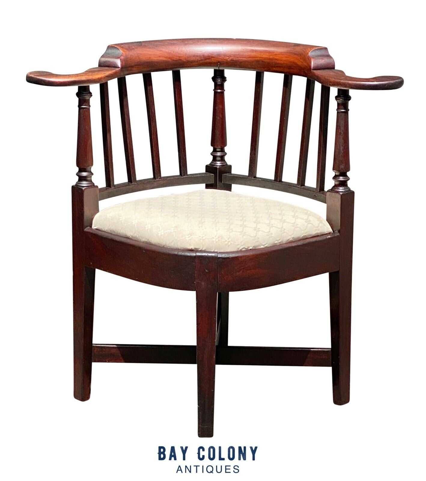 18th C Antique Queen Anne Boston Mahogany Corner Chair / Roundabout Chair