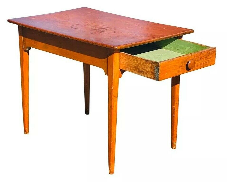 19TH C ANTIQUE COUNTRY PRIMITIVE PUMPKIN PINE 1 DRAWER TAVERN / TAP TABLE