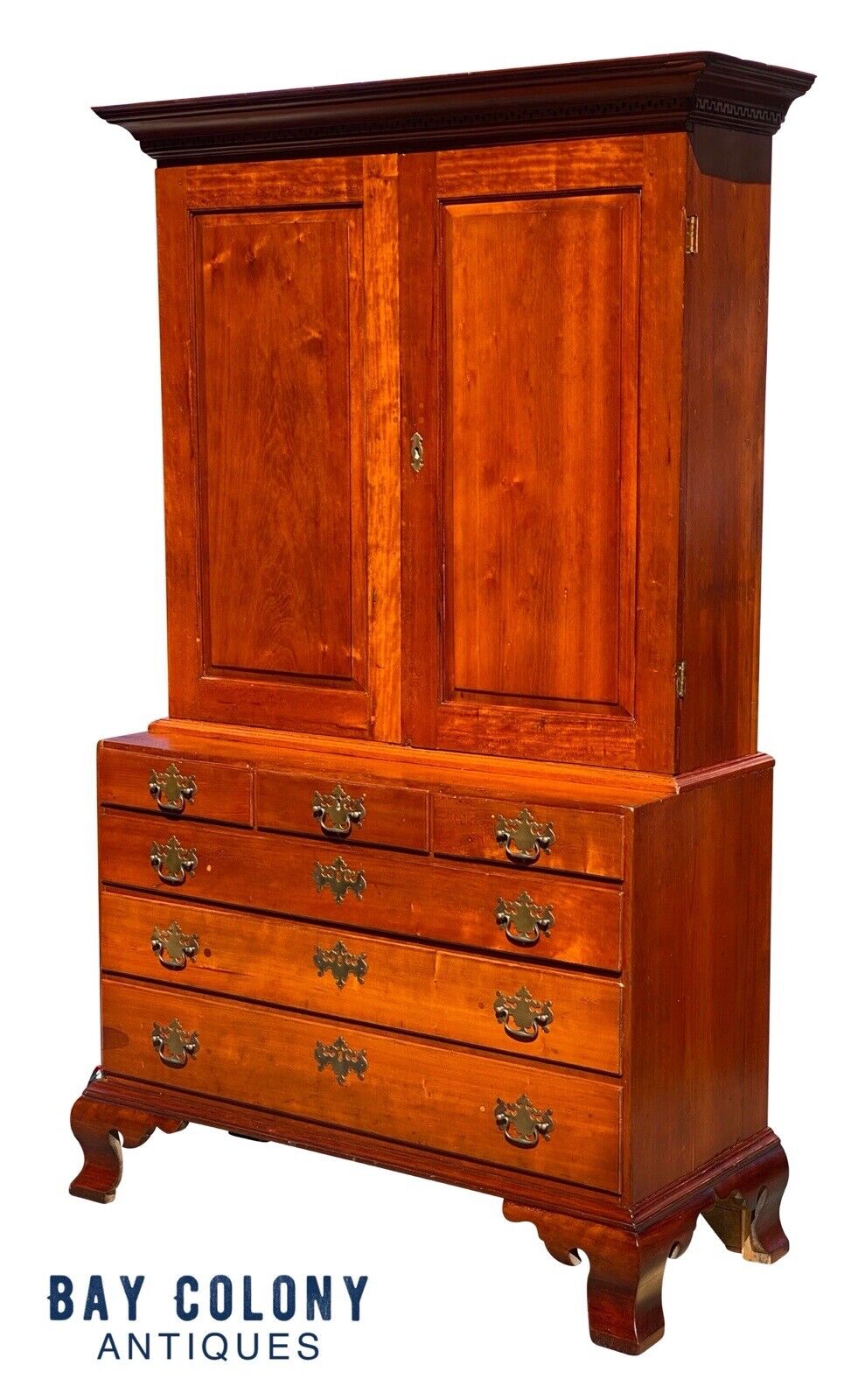 18th C Antique Chippendale Connecticut Cherry Linen Press / Secretary Desk