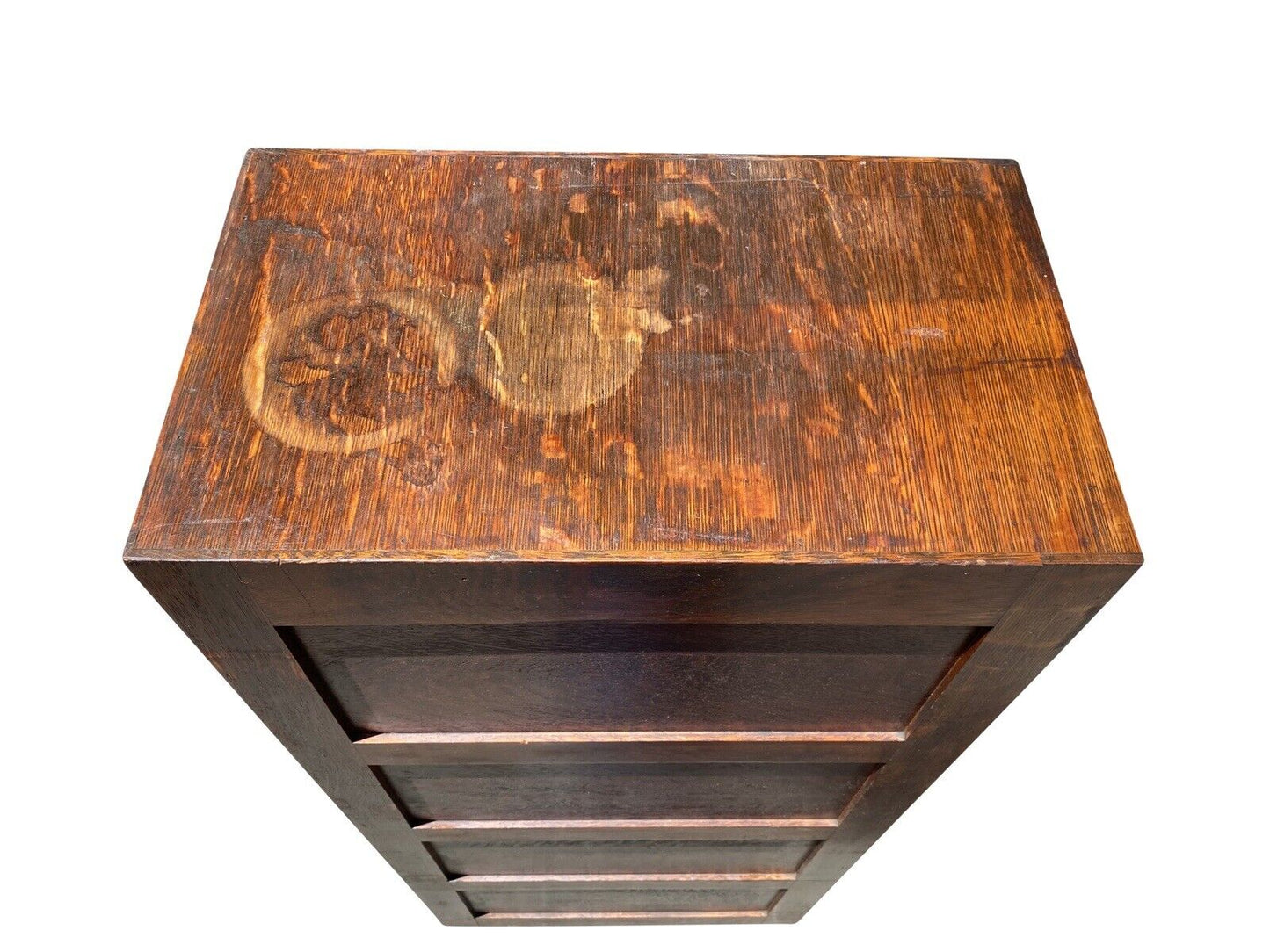 20th C Antique Arts & Crafts 4 Drawer Tiger Oak Globe Wood File Cabinet