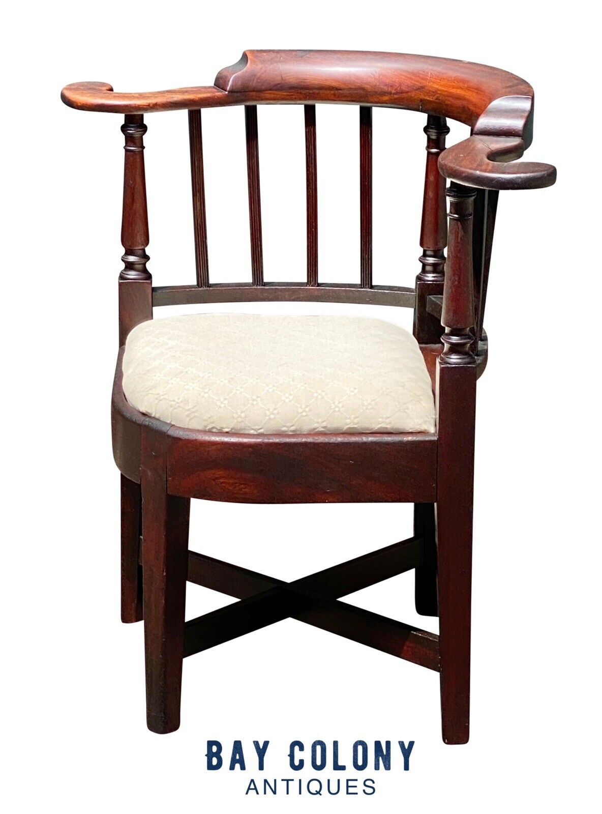 18th C Antique Queen Anne Boston Mahogany Corner Chair / Roundabout Chair