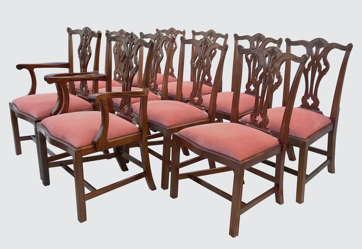EXCEPTIONALLY FINE SET OF 10 CHIPPENDALE STYLE MAHOGANY DINING CHAIRS-A-1 COND.