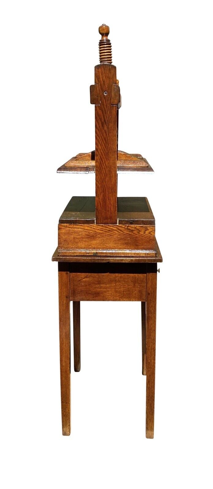 18th C Antique English Tiger Oak Book Press on Stand With 2 Drawers