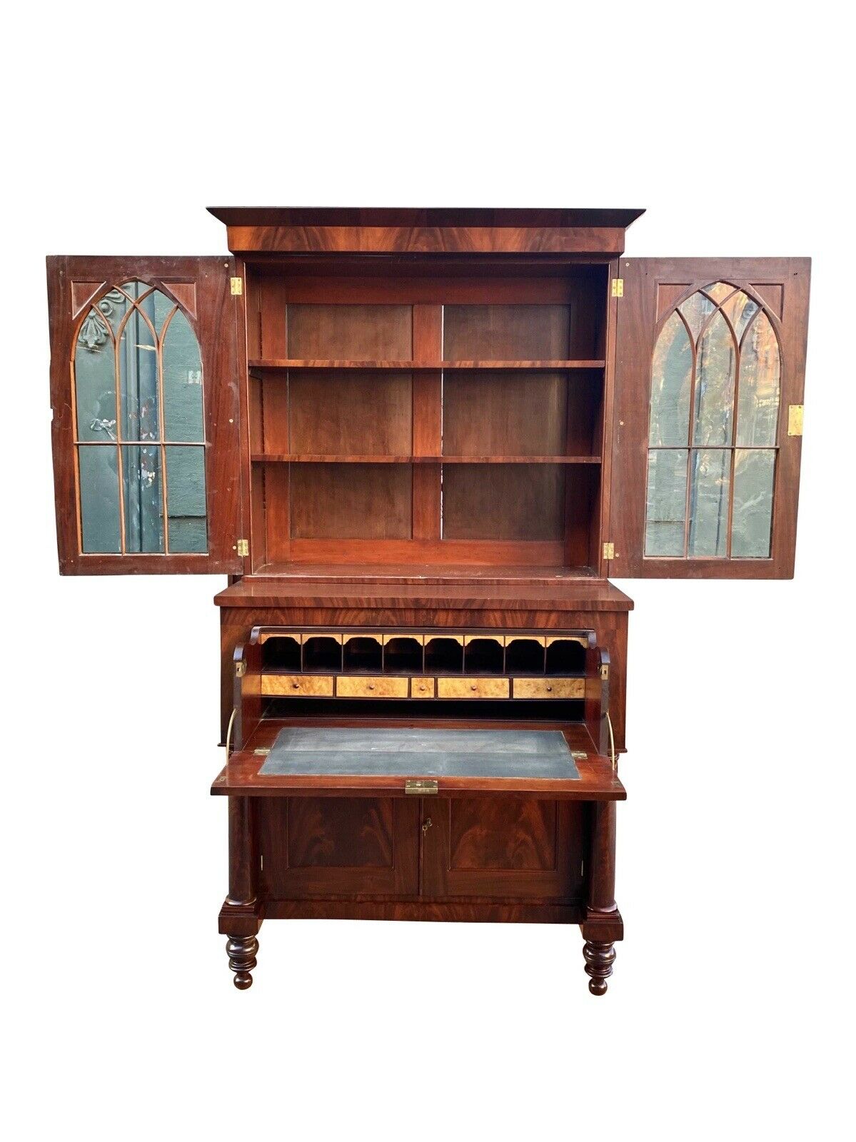 19th C Antique Classical Mahogany Philadelphia Quervelle Butlers Desk / Bookcase