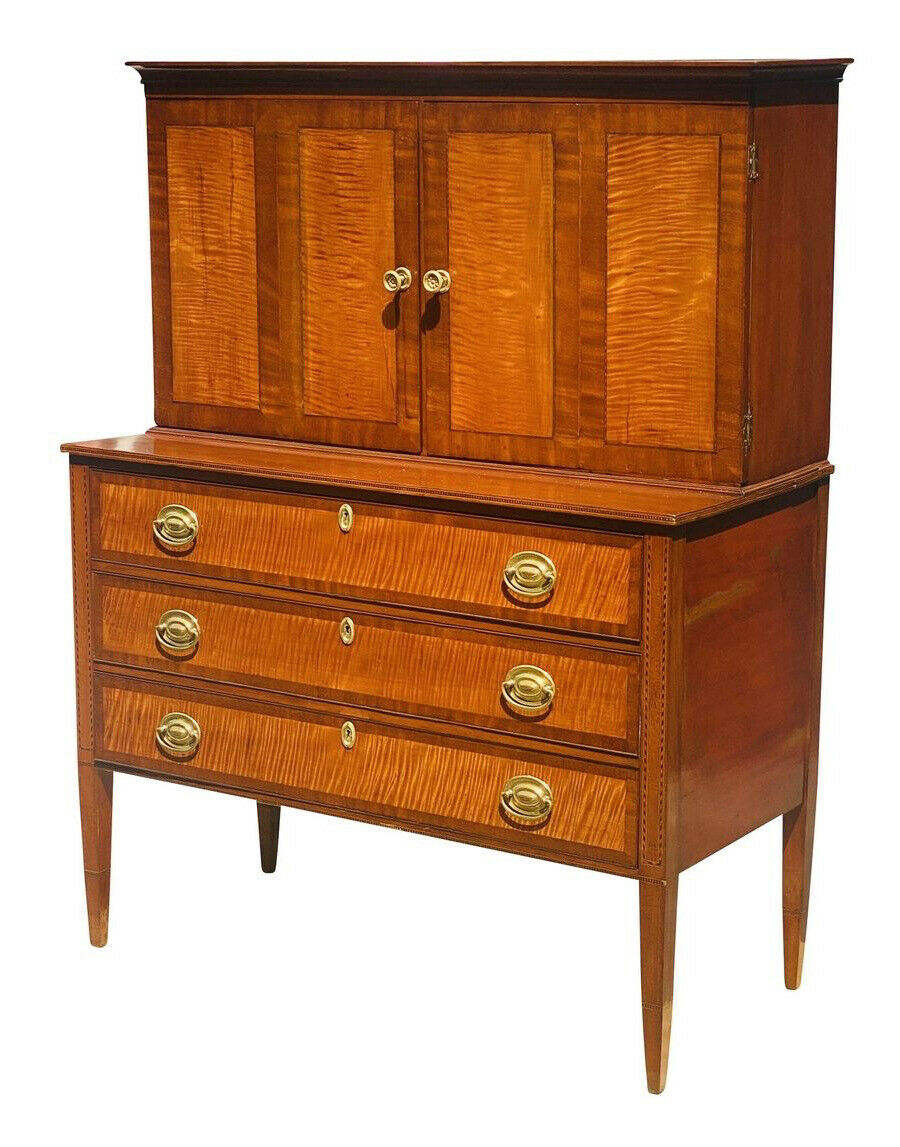 19TH C ANTIQUE FEDERAL PERIOD TIGER MAPLE NEW HAMPSHIRE LADIES SECRETARY DESK