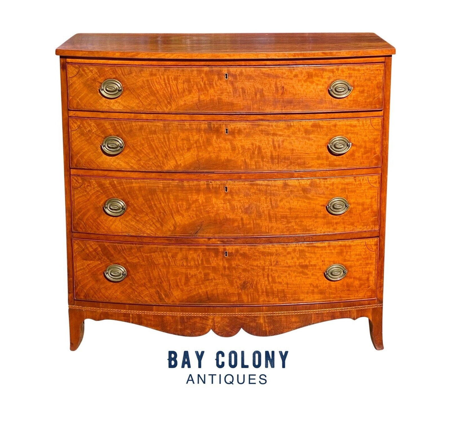 18th C Antique Massachusetts Mahogany Bow Front Dresser / Chest of Drawers