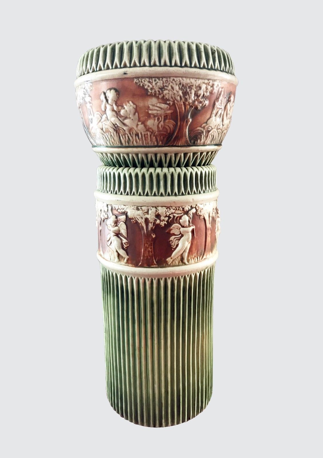 ARTS & CRAFTS ROSEVILLE DONATELLO PATTERN JARDINIERE ON STAND SET