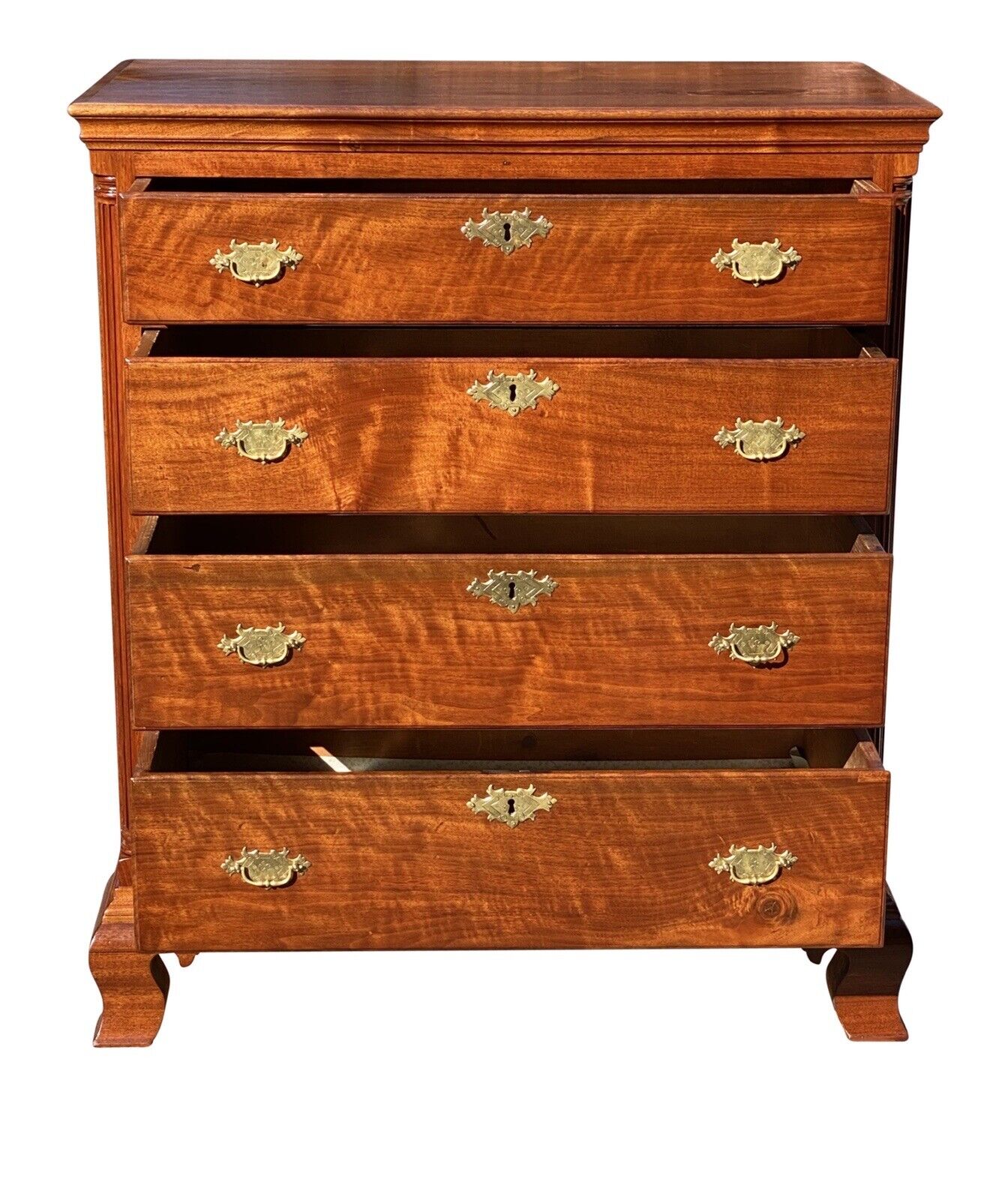 18th C Antique Chippendale Pennsylvania Cherry Bachelor Chest W/ Carved Columns
