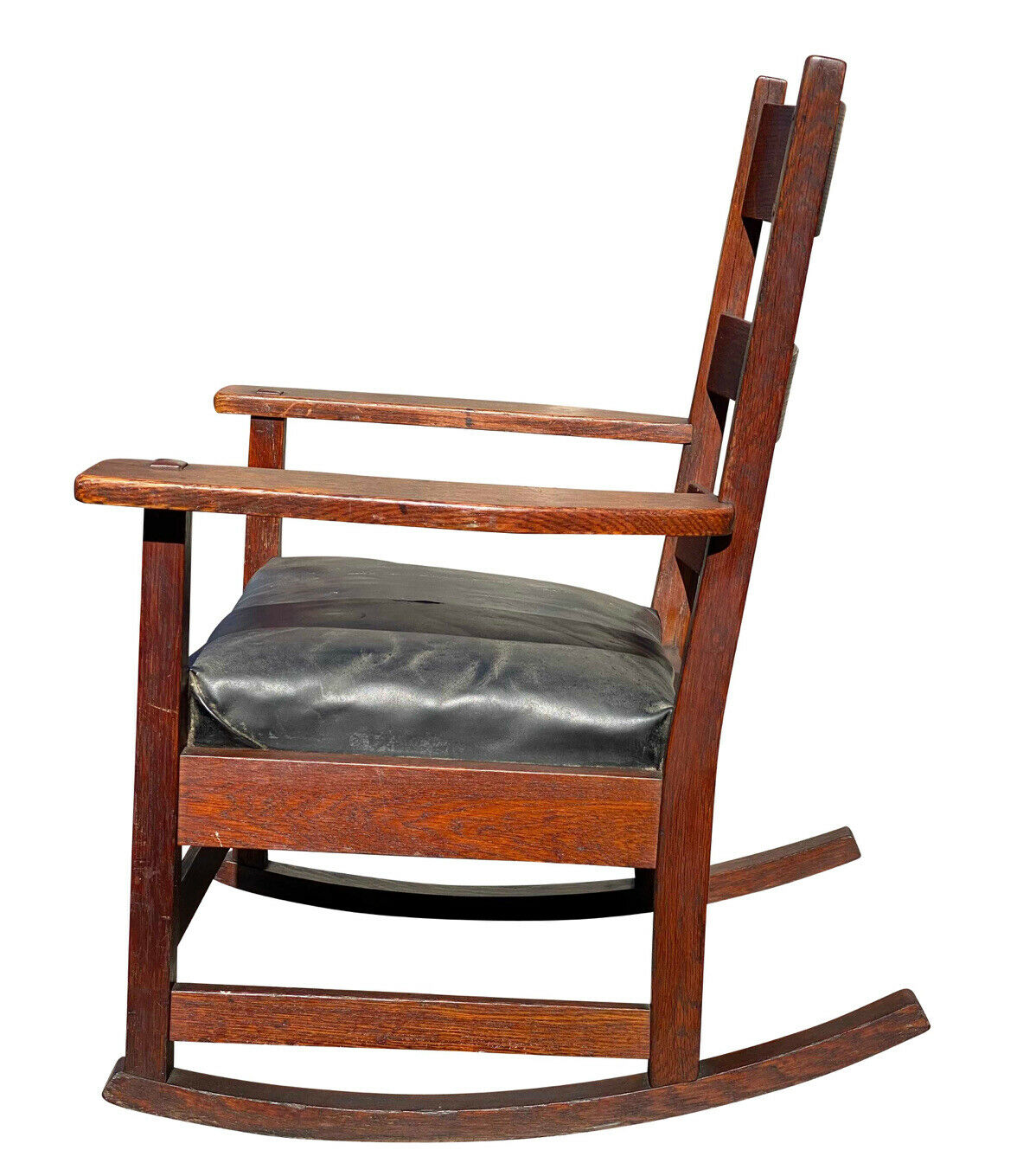 20TH C ANTIQUE ARTS & CRAFTS / MISSION OAK L&JG STICKLEY TIGER OAK ROCKING CHAIR