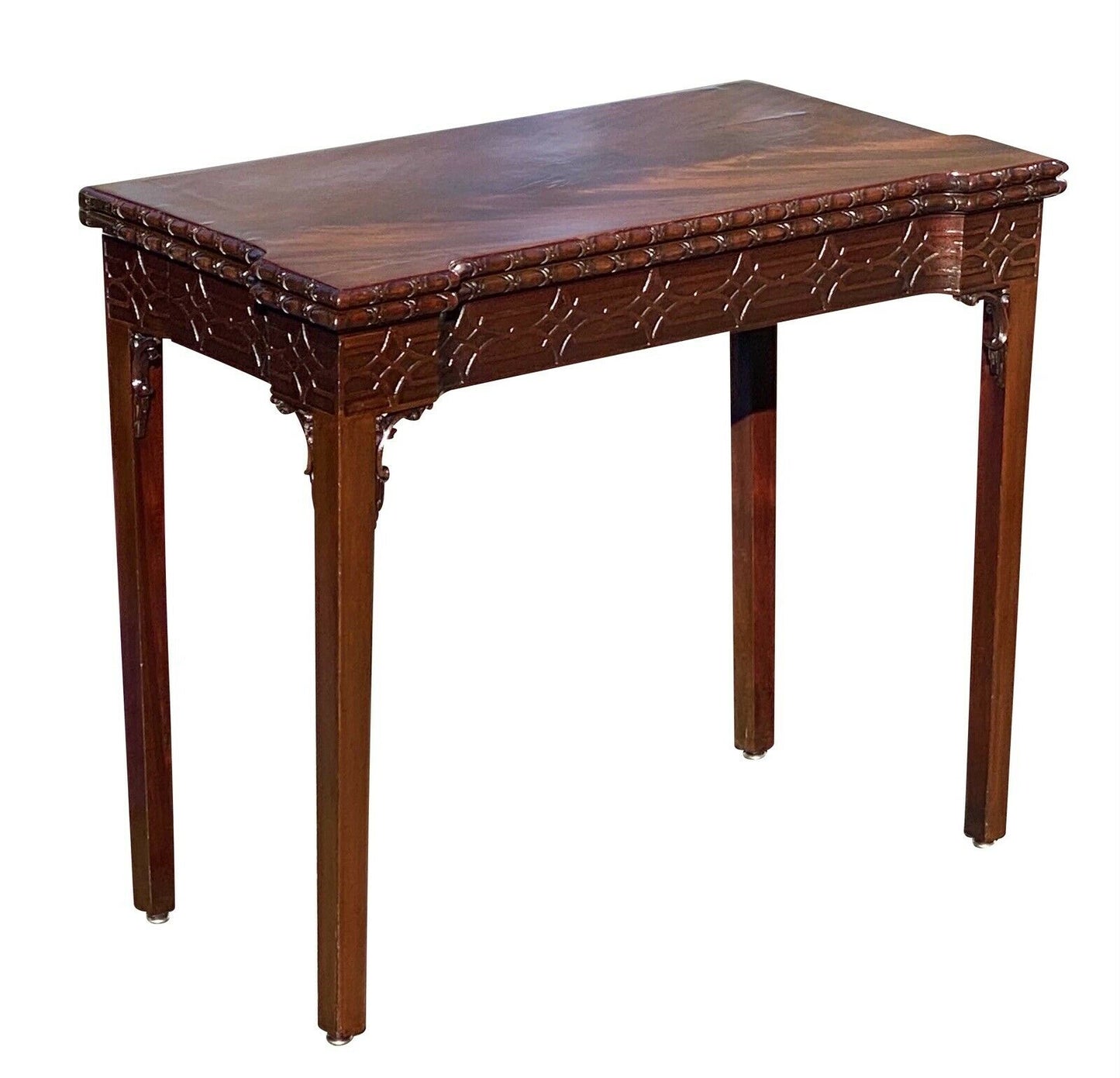 19th C Antique Irish Chinese Chippendale Mahogany Game Table W/ Concertina Legs