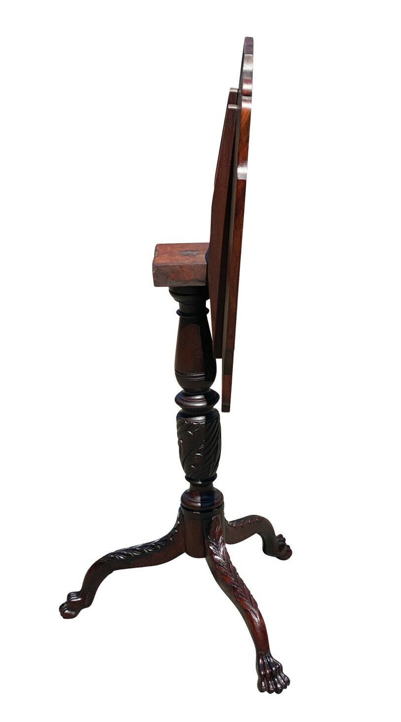 18th C Antique New York Mahogany Federal Tilt Top Candlestand W/ Lion Paw Feet