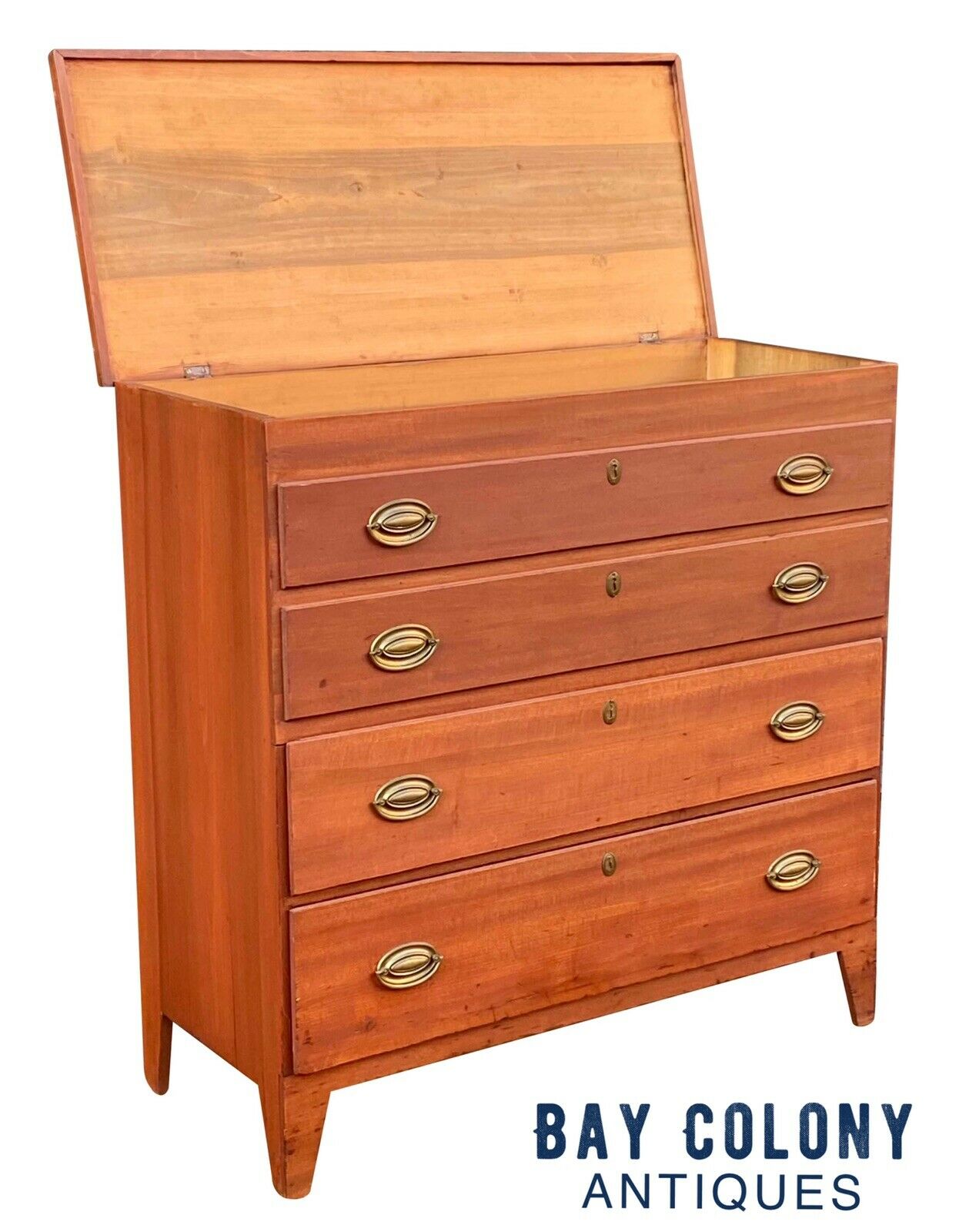 Antique Hepplewhite Tulip Poplar Lift Top Blanket Box / Mule Chest