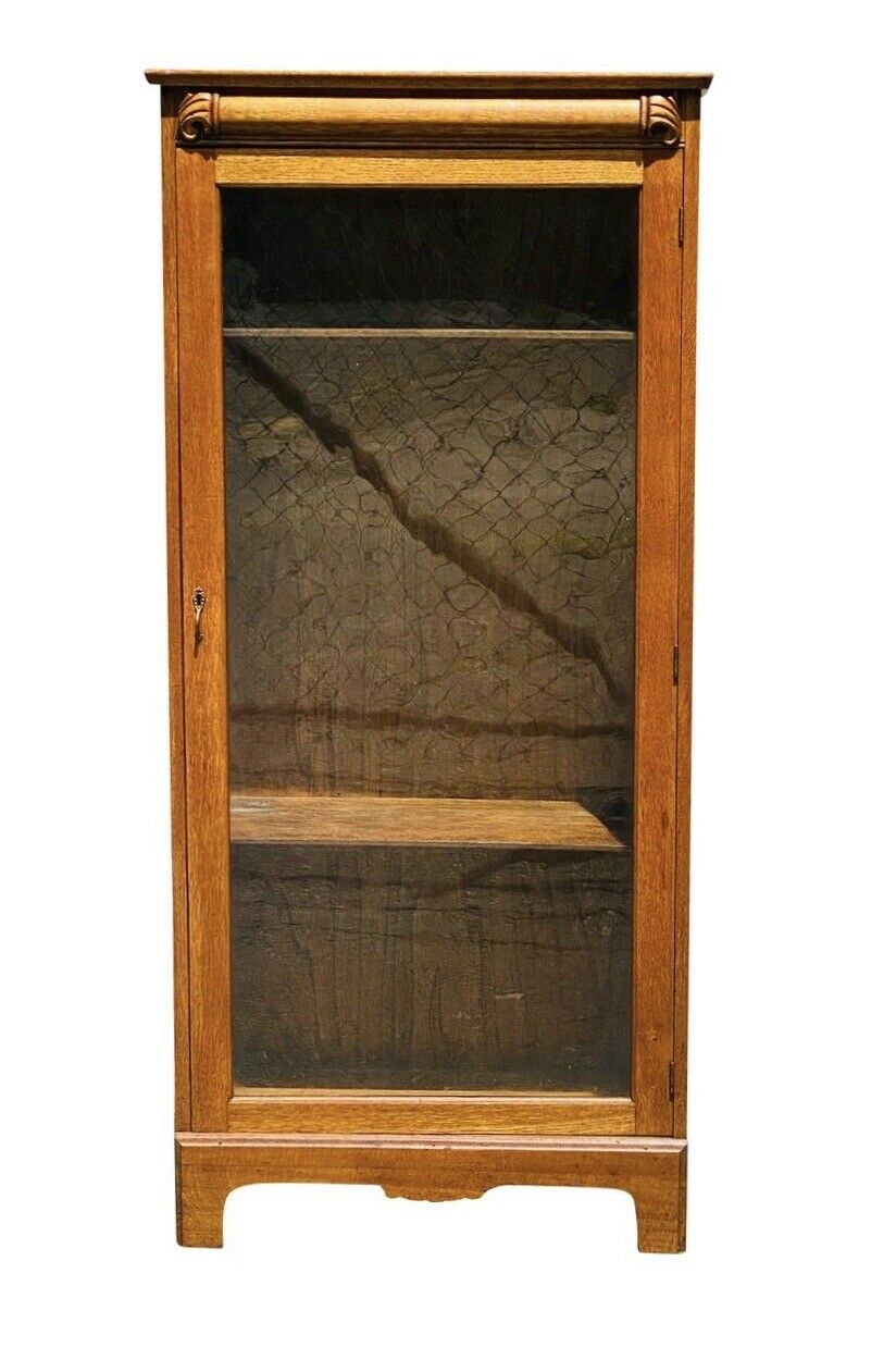19TH C ANTIQUE VICTORIAN TIGER OAK SINGLE DOOR BOOKCASE / CHINA CABINET