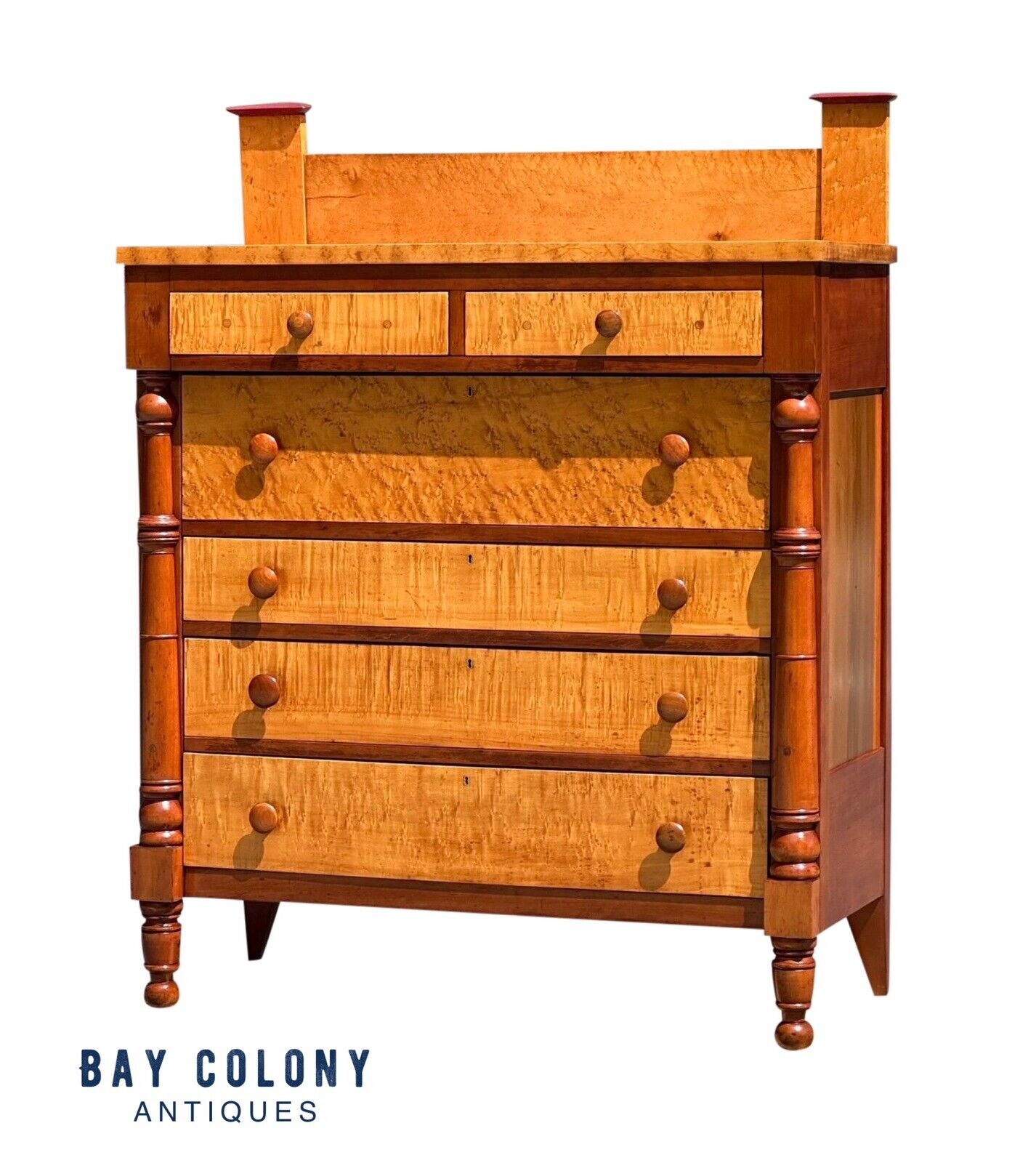 Early 19th Century Federal Birds Eye Maple Chest of Drawers With Cherry & Poplar