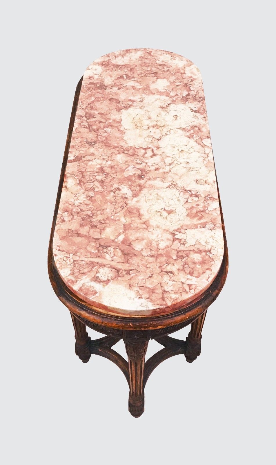 FRENCH STYLED CARVED OAK MARBLE TOPPED WINDOW BENCH TABLE