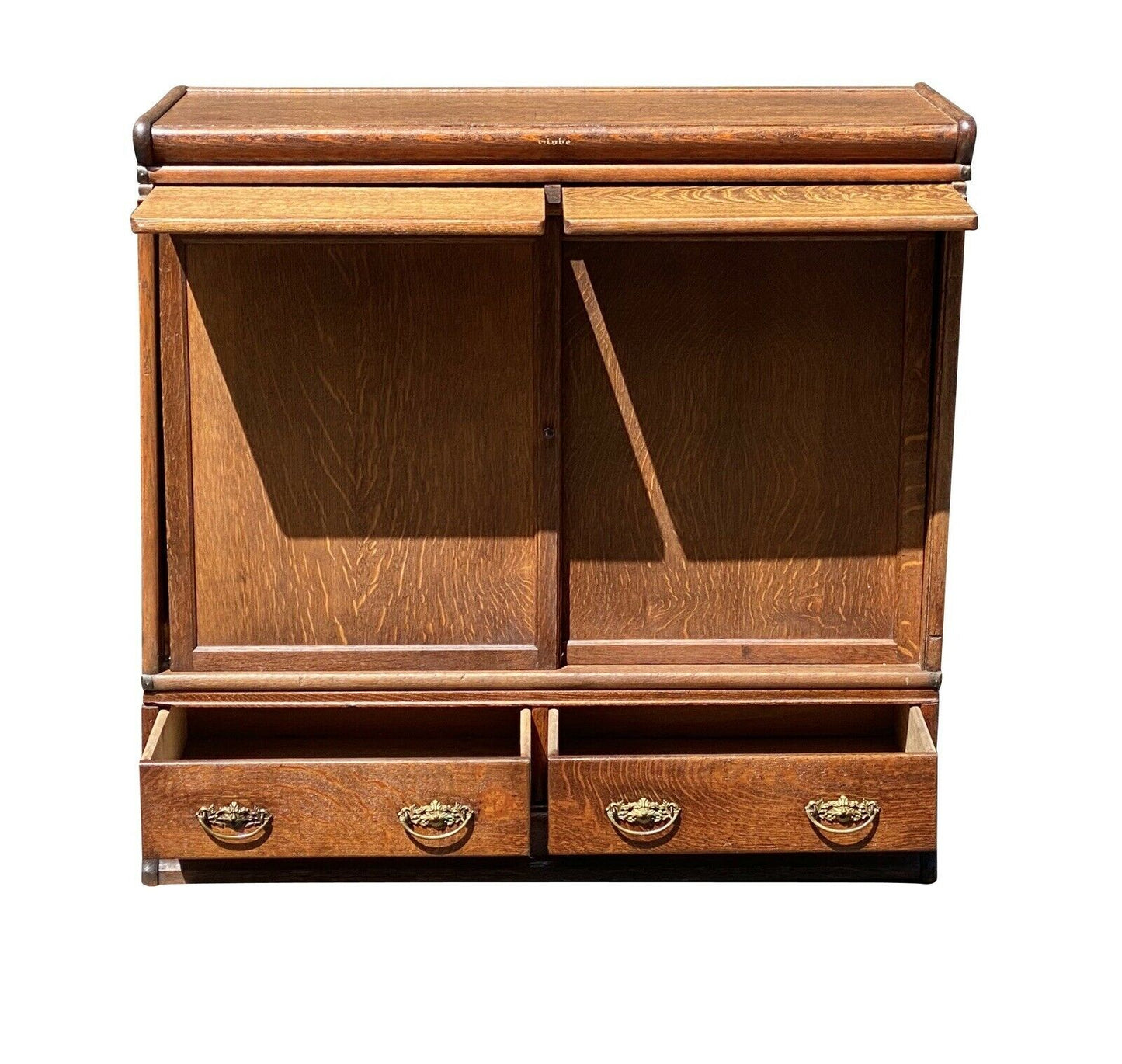 19th C Antique Oak Encyclopedia Size Large Barrister Bookcase / Cabinet - Globe