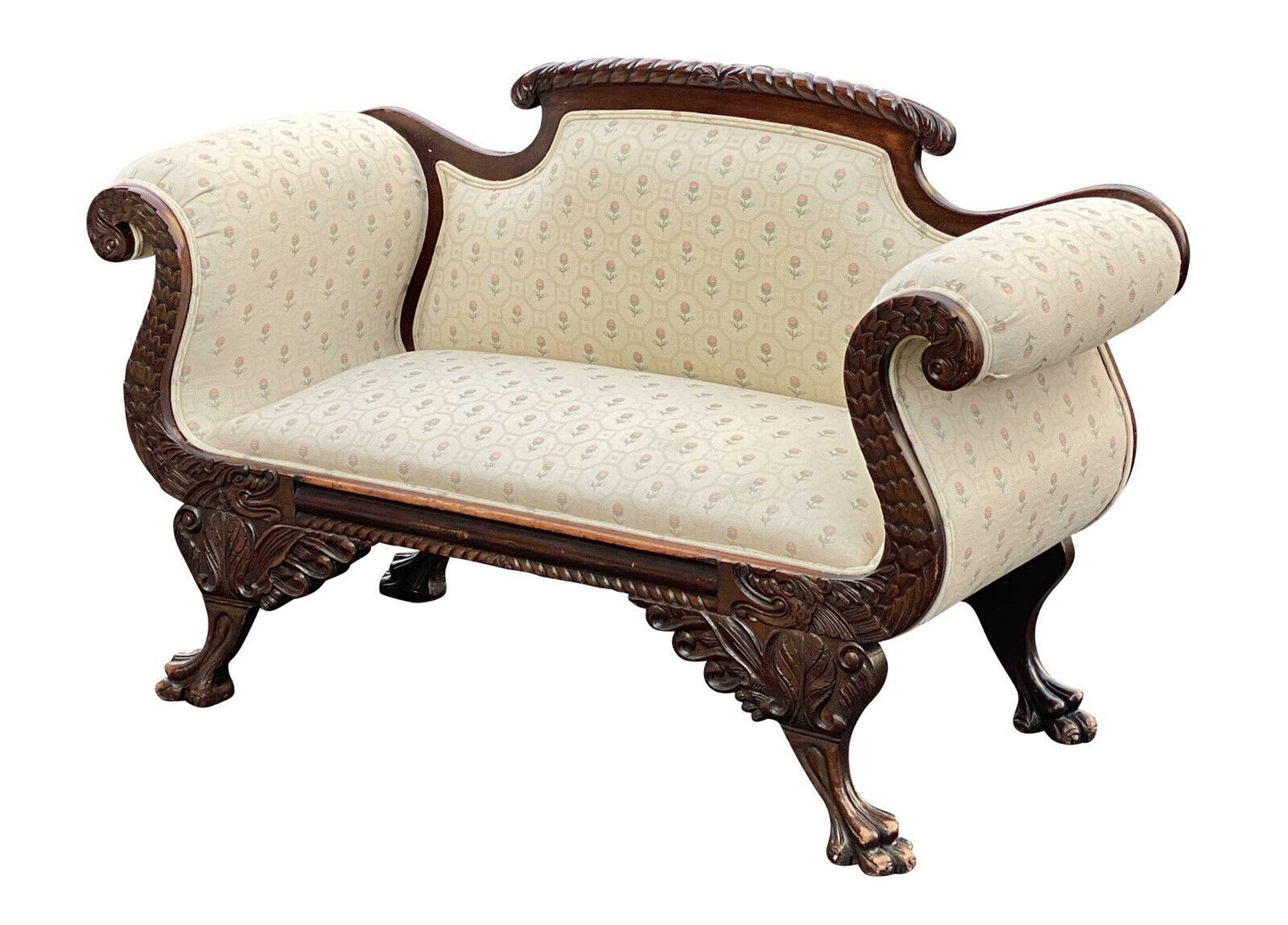 19th C Antique Victorian Mahogany Neo-classical Style Settee / Sofa