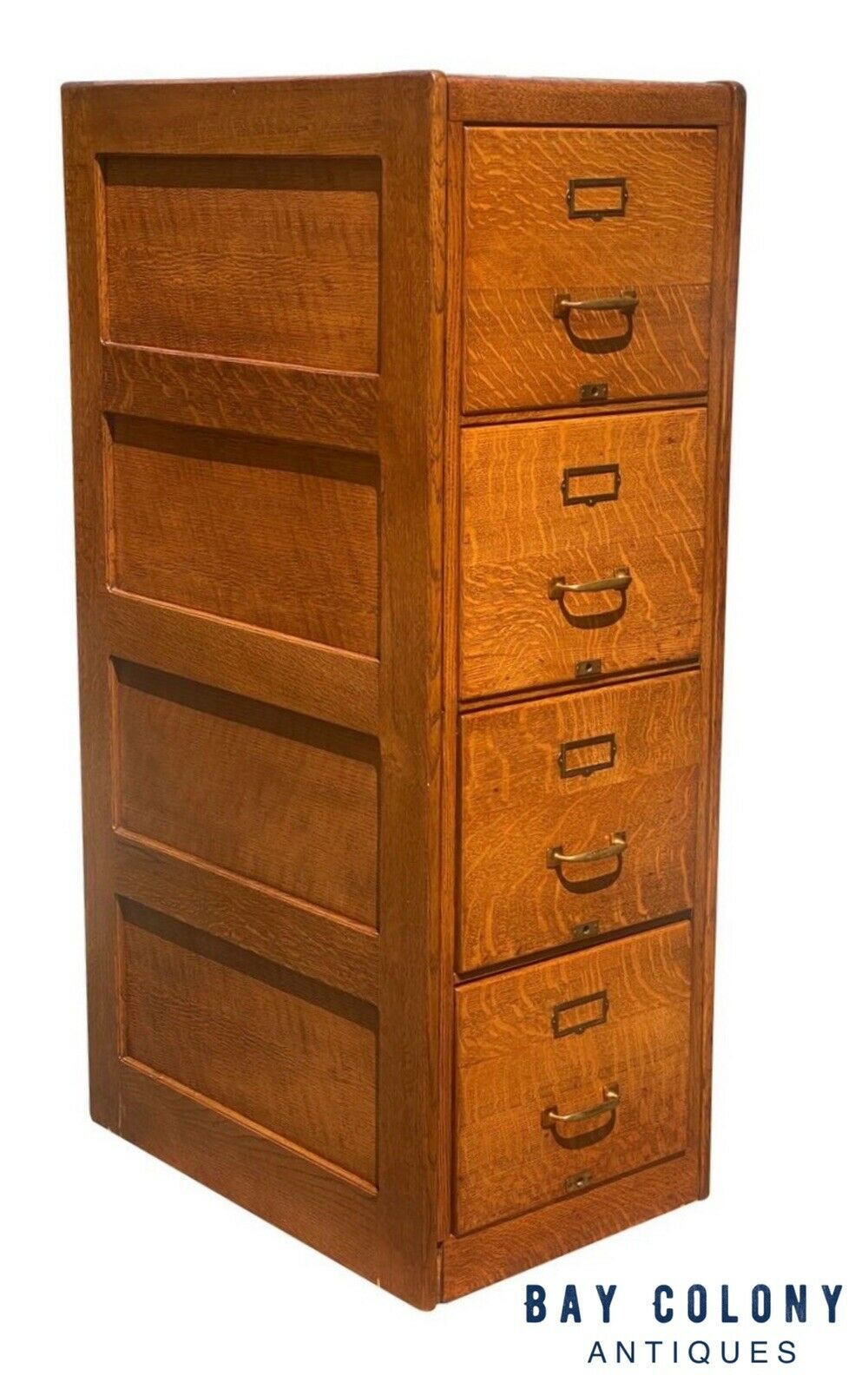 20TH C ANTIQUE ARTS & CRAFTS TIGER OAK 4 DRAWER LETTER FILE CABINET