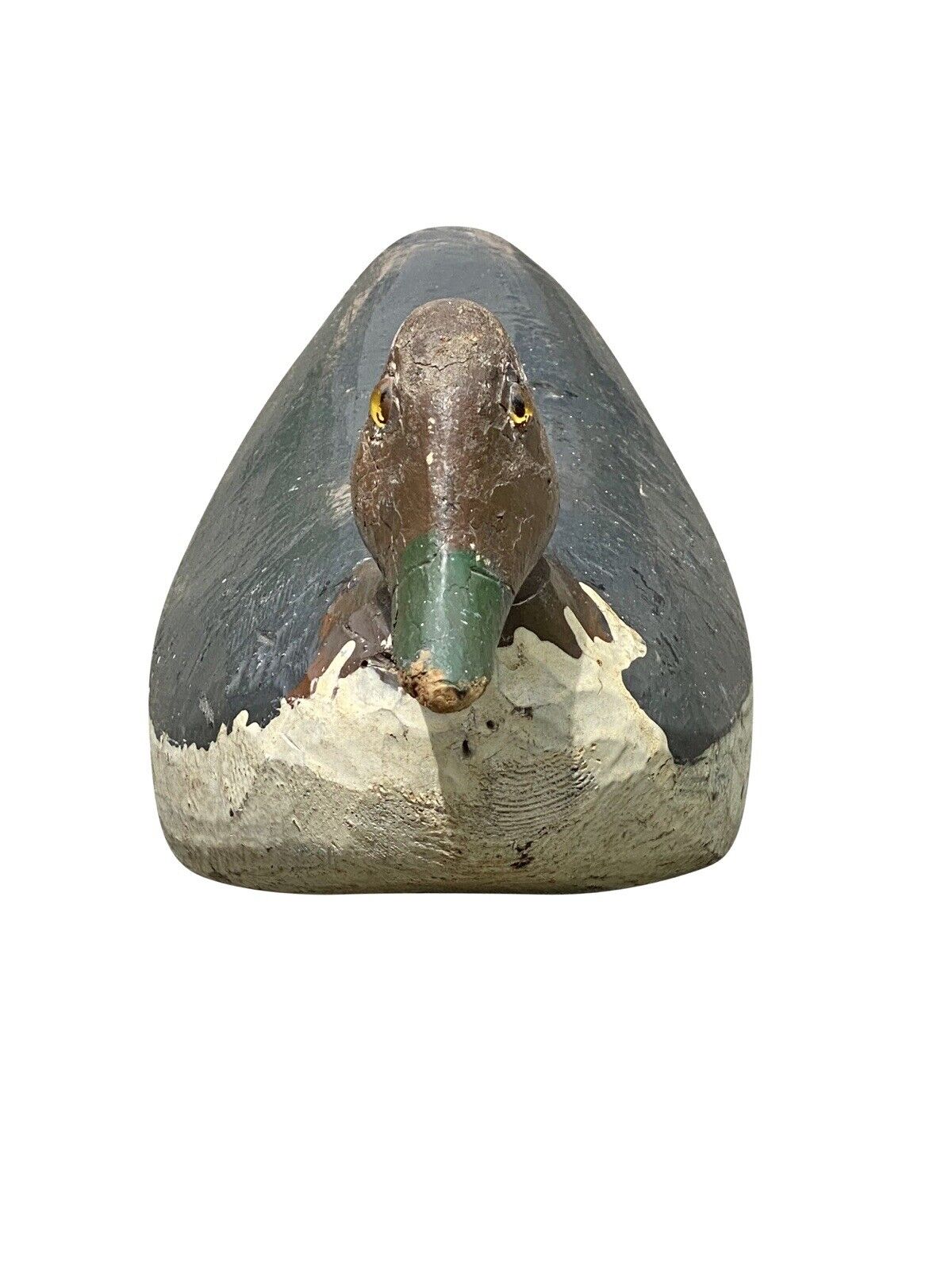 20th C Antique Carved & Painted Wood Mallard Duck Hunting Decoy - Glass Eyes
