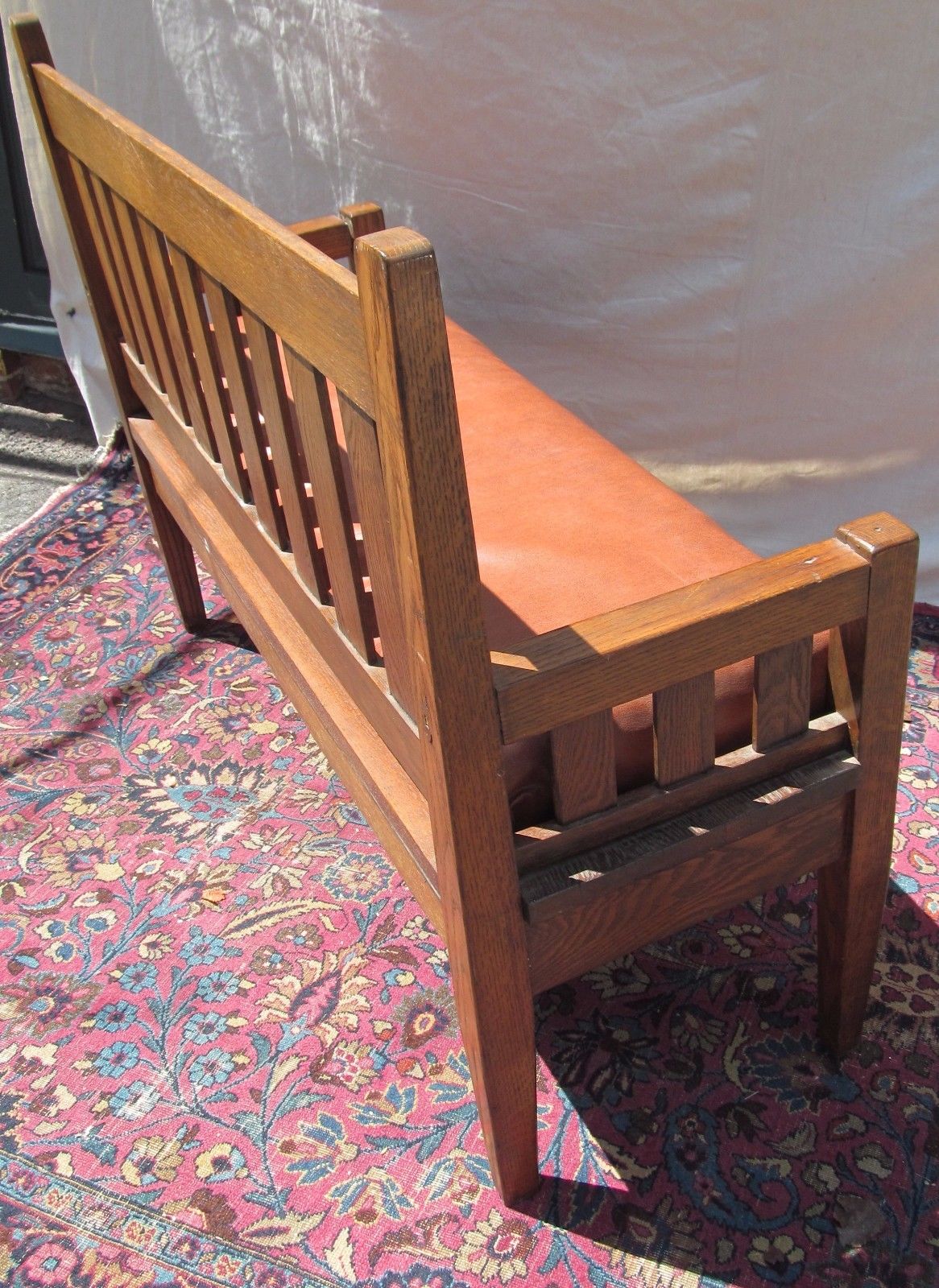 ANTIQUE ARTS & CRAFTS MISSION OAK BENCH