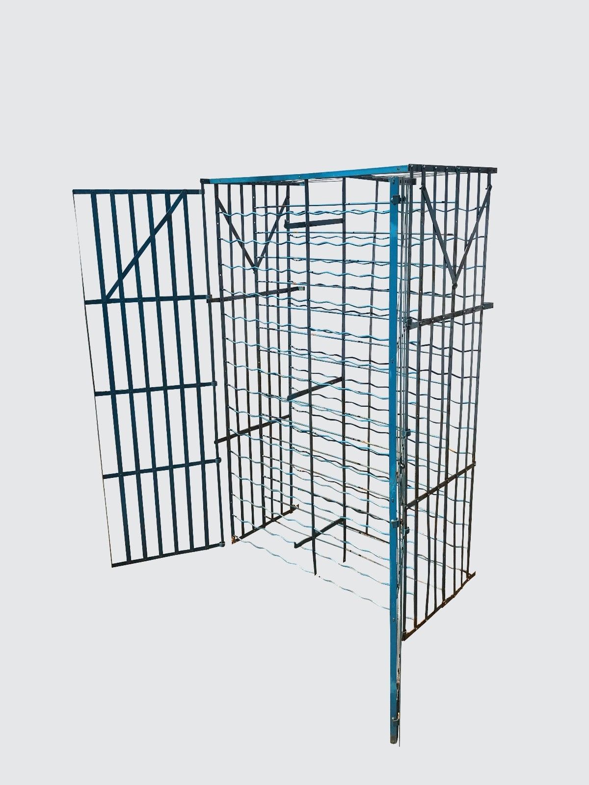 RARE & IMPORTANT PAIR FRENCH ART DECO ANTIQUE IRON WINE RACKS WITH LOCKING DOORS