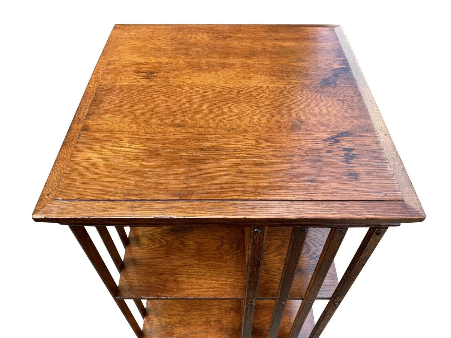 19TH C ANTIQUE TIGER OAK DANNER REVOLVING 3 TIER CHAMPION BOOKCASE