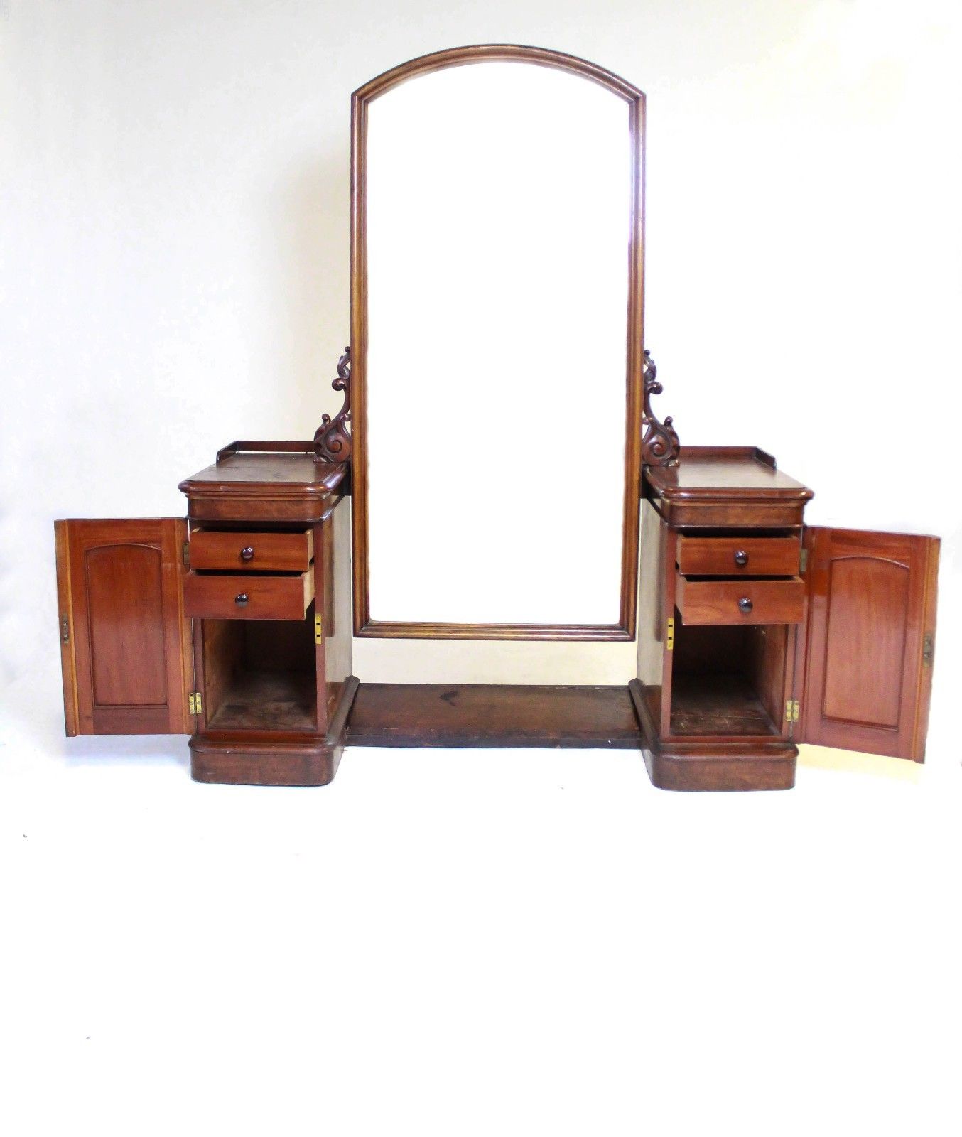 VICTORIAN BURLED WALNUT VANITY & FULL LENGTH CHEVAL MIRROR