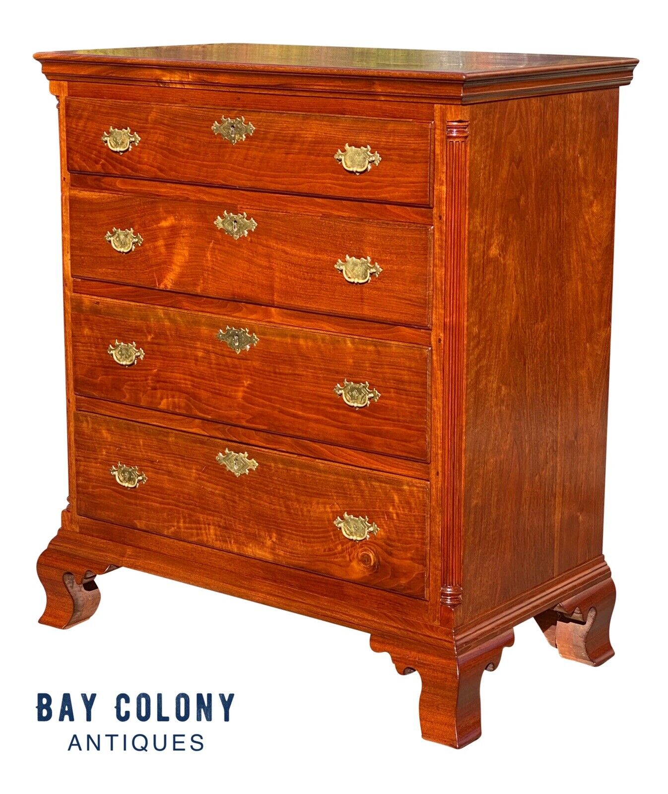 18th C Antique Chippendale Pennsylvania Cherry Bachelor Chest W/ Carved Columns