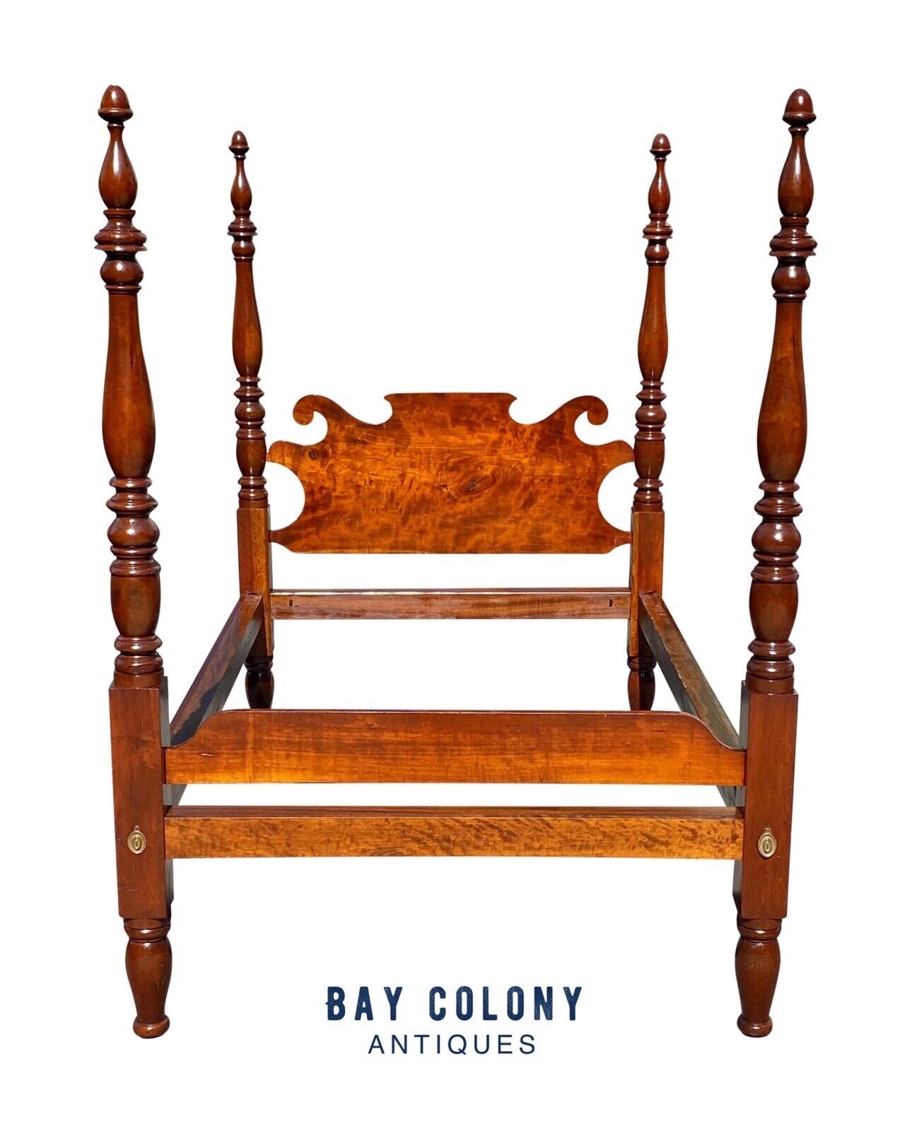 Late 18th Century Federal Antique Sheraton Cherry Four Poster Bed With Acorn Top