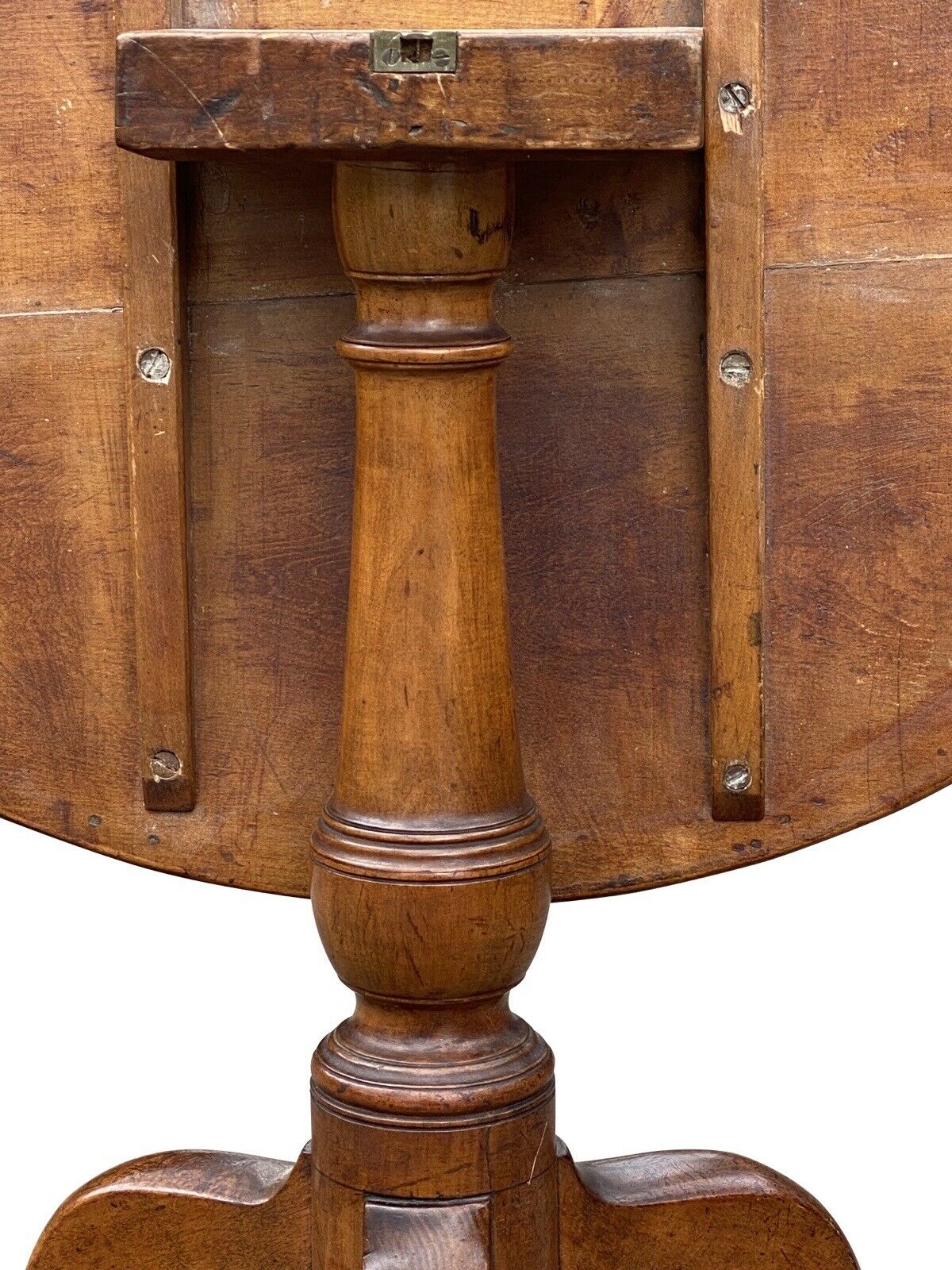 18th C Antique Queen Anne Pear Wood Tilt Top Tea Table